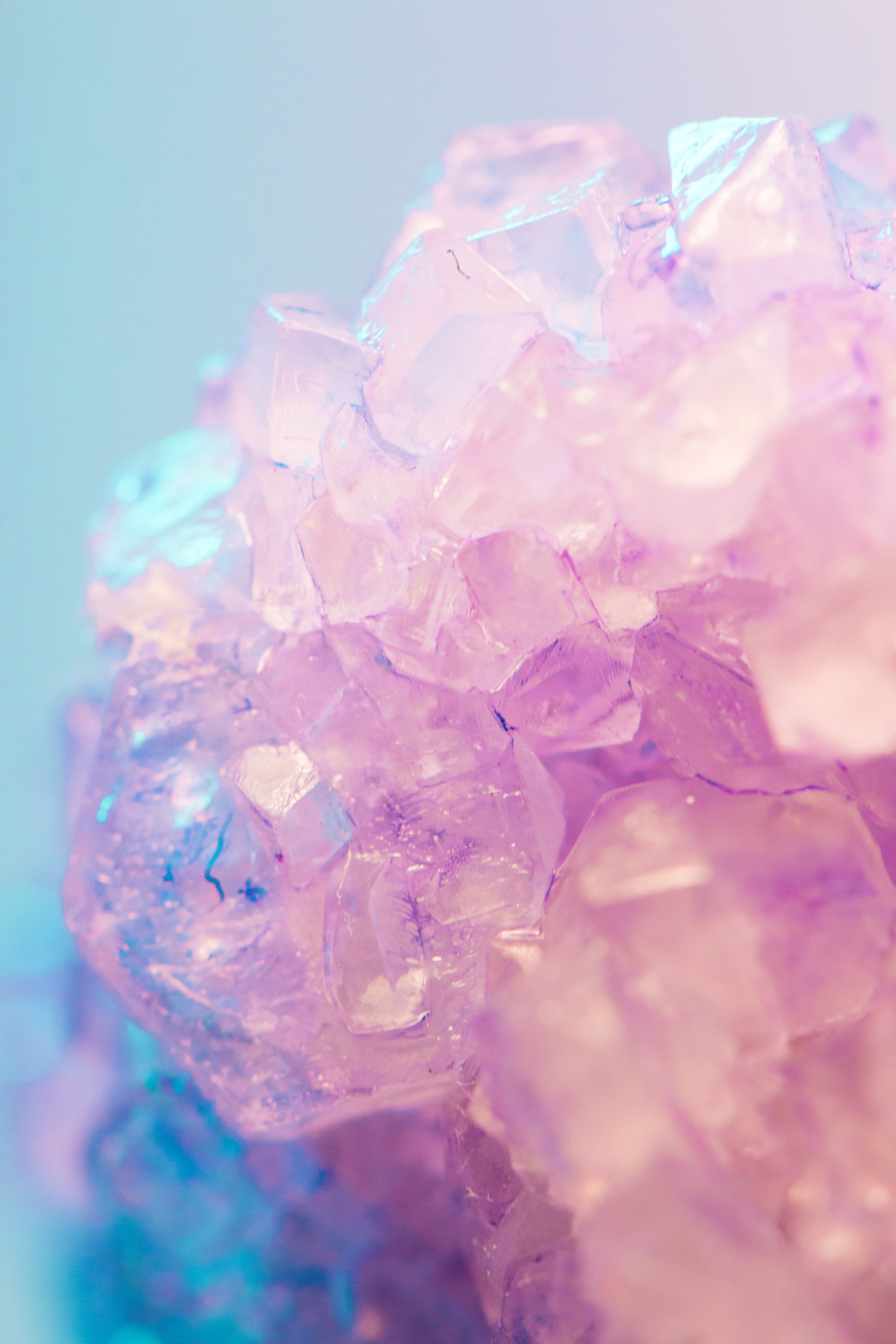 formation, gemstone, purple, no people, stone, nature, cyrstal, fragility, freshness, glass, pink color, indoors, flowering plant, quarts, blue, plant, Phone HD Wallpaper