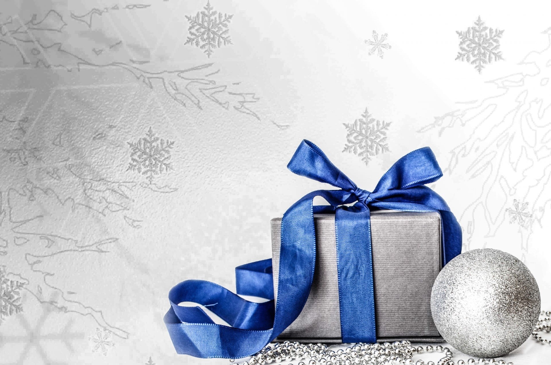 new, silver colored, ribbon - sewing item, winter, star, christmas decoration, blue, bow, celebration event, holiday - event, white, box, box - container, HD Wallpaper