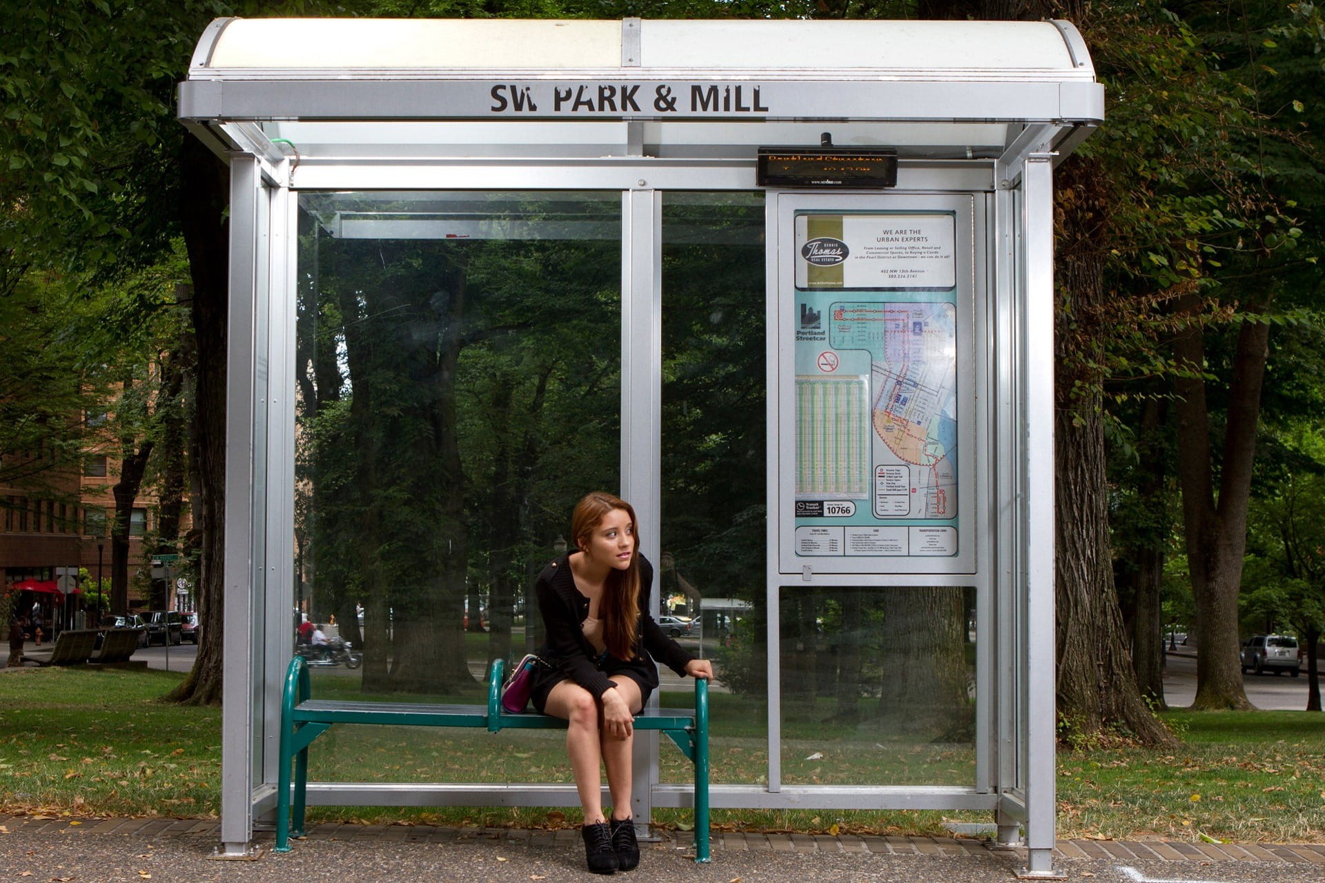 local, hairstyle, communication, bus stop, building exterior, waiting, architecture, outfit, leisure activity, only women, shoes, public transport, one person, HD Wallpaper