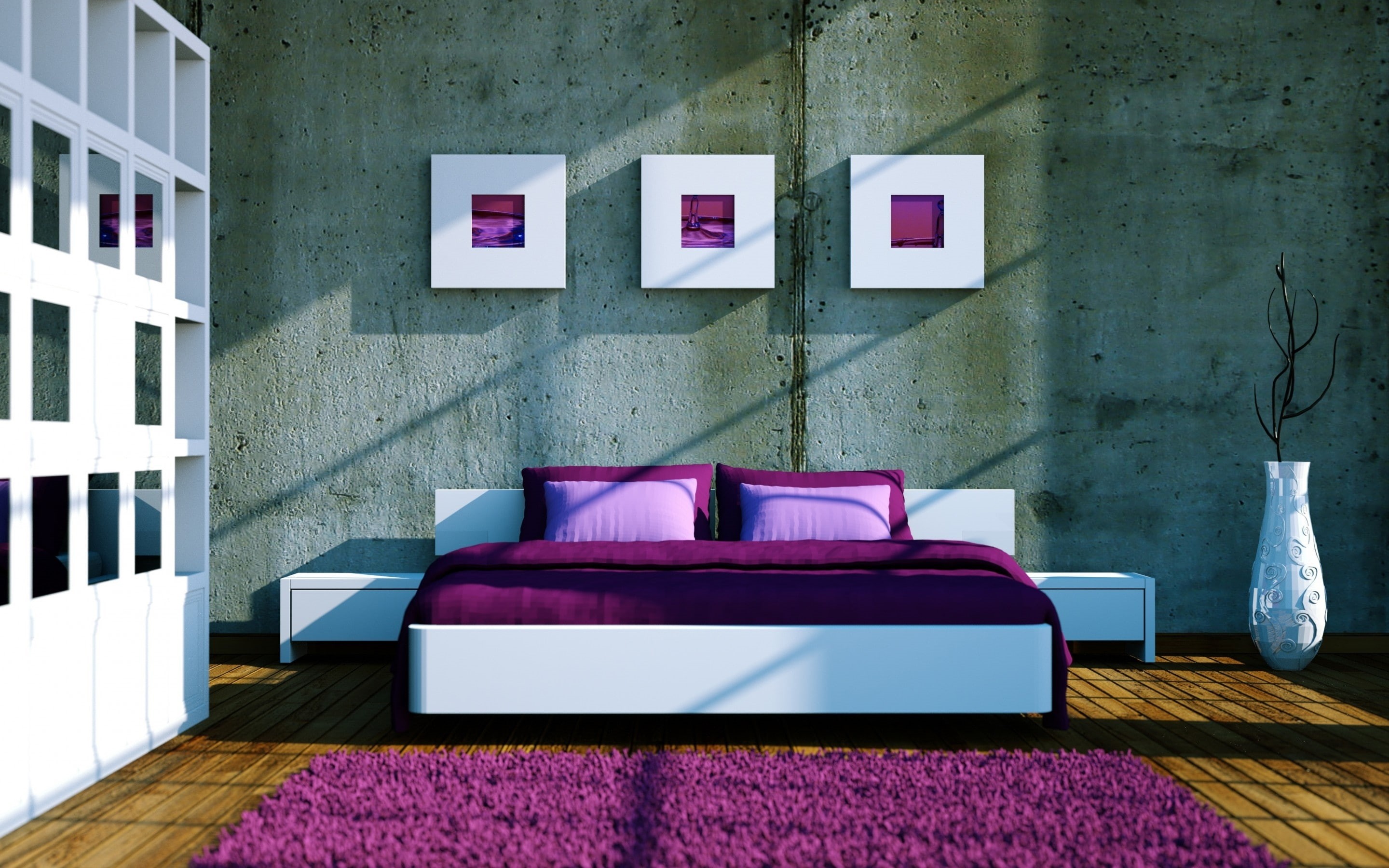 white, new, purple, style, bedroom, furniture, set, 2K, design, interior design, HD Wallpaper