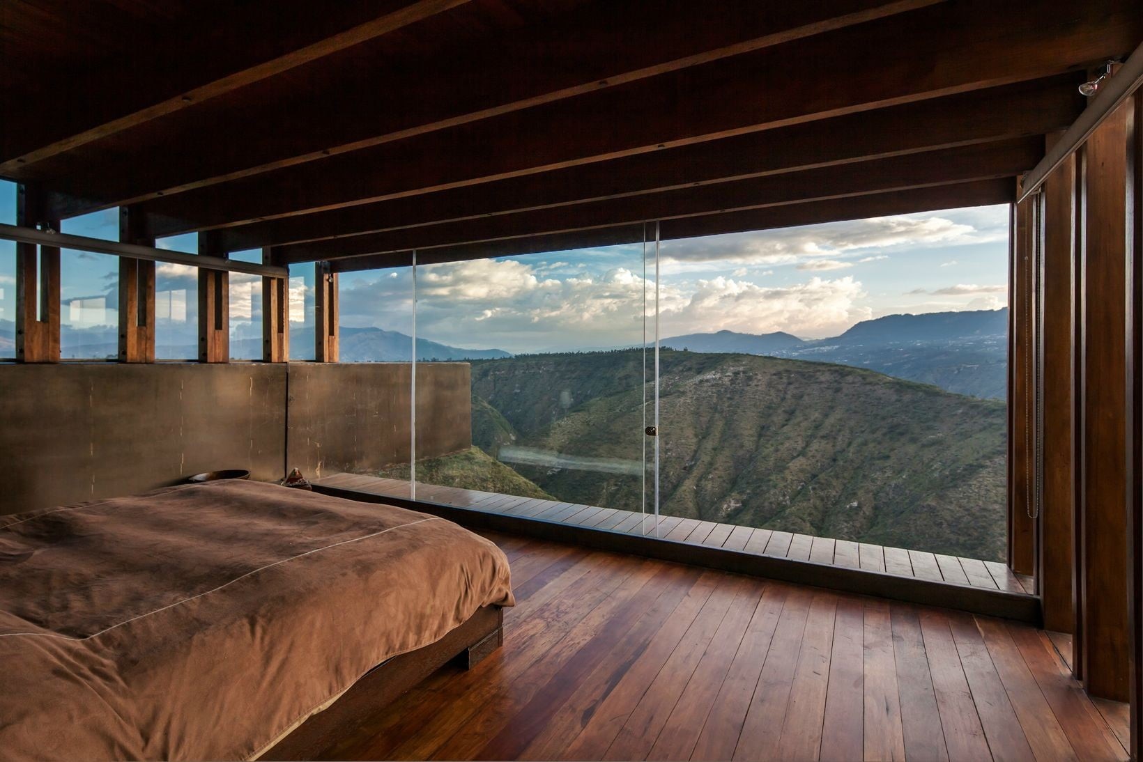 ceiling, transparent, bedroom, clear, architecture, glass - material, rectangular, landscape, flooring, glass, window, mountain range, 720P, wood, scenics - nature, HD Wallpaper