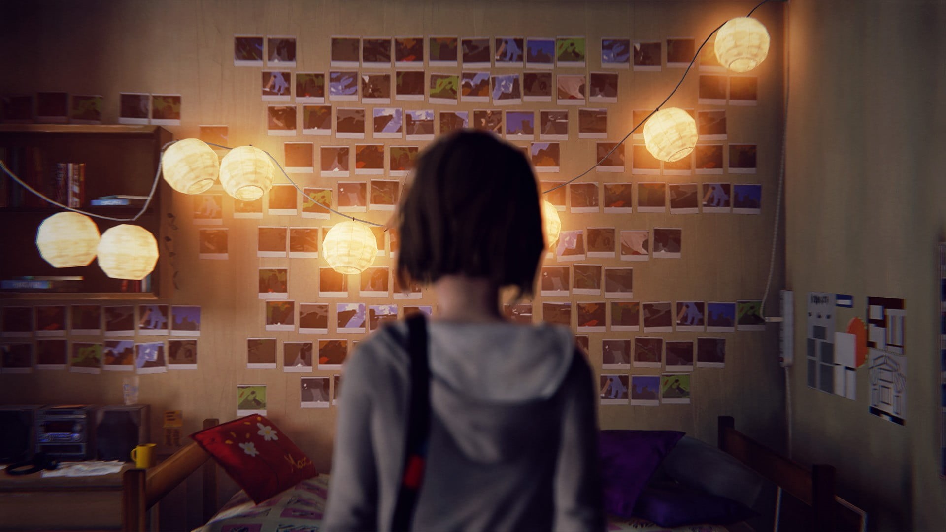 Max Caulfield, shelf, adult, 1080P, indoors, one person, childhood, innocence, women, waist up, child, domestic room, rear view, illuminated, living room, HD Wallpaper