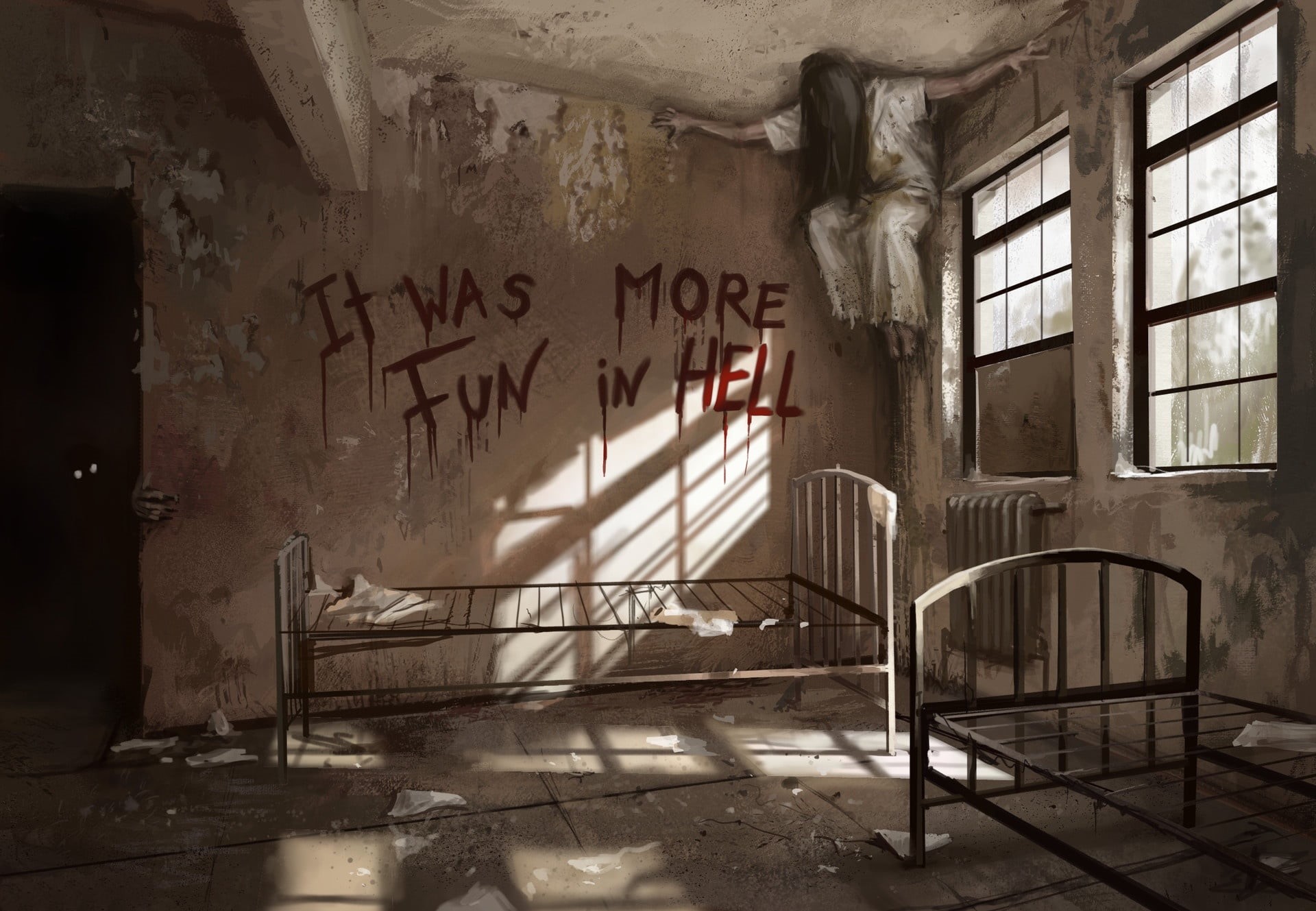 bed, room, blood, 1080P, women, horror, HD Wallpaper