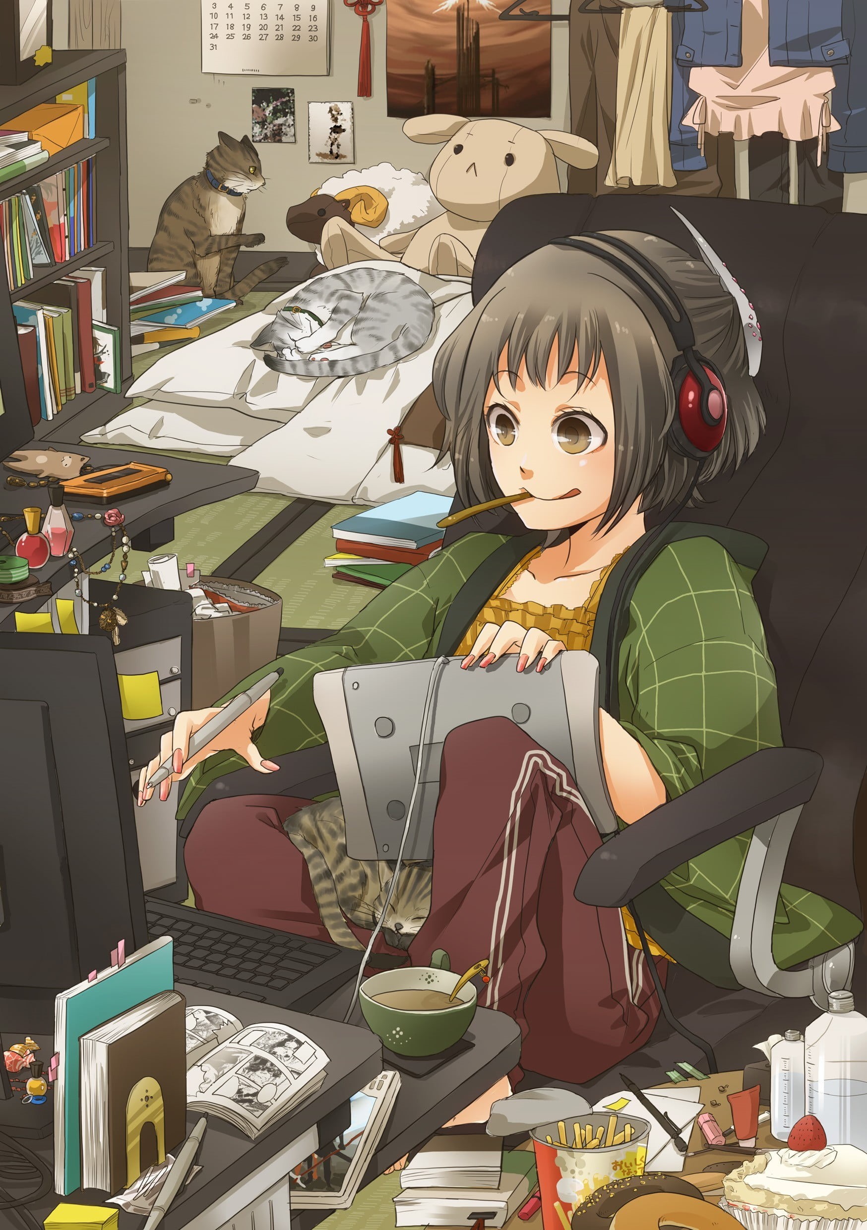 toy, female likeness, human representation, indoors, child, fun, food and drink, computer, food, anime girls, people, art and craft, childhood, representation, Phone HD Wallpaper