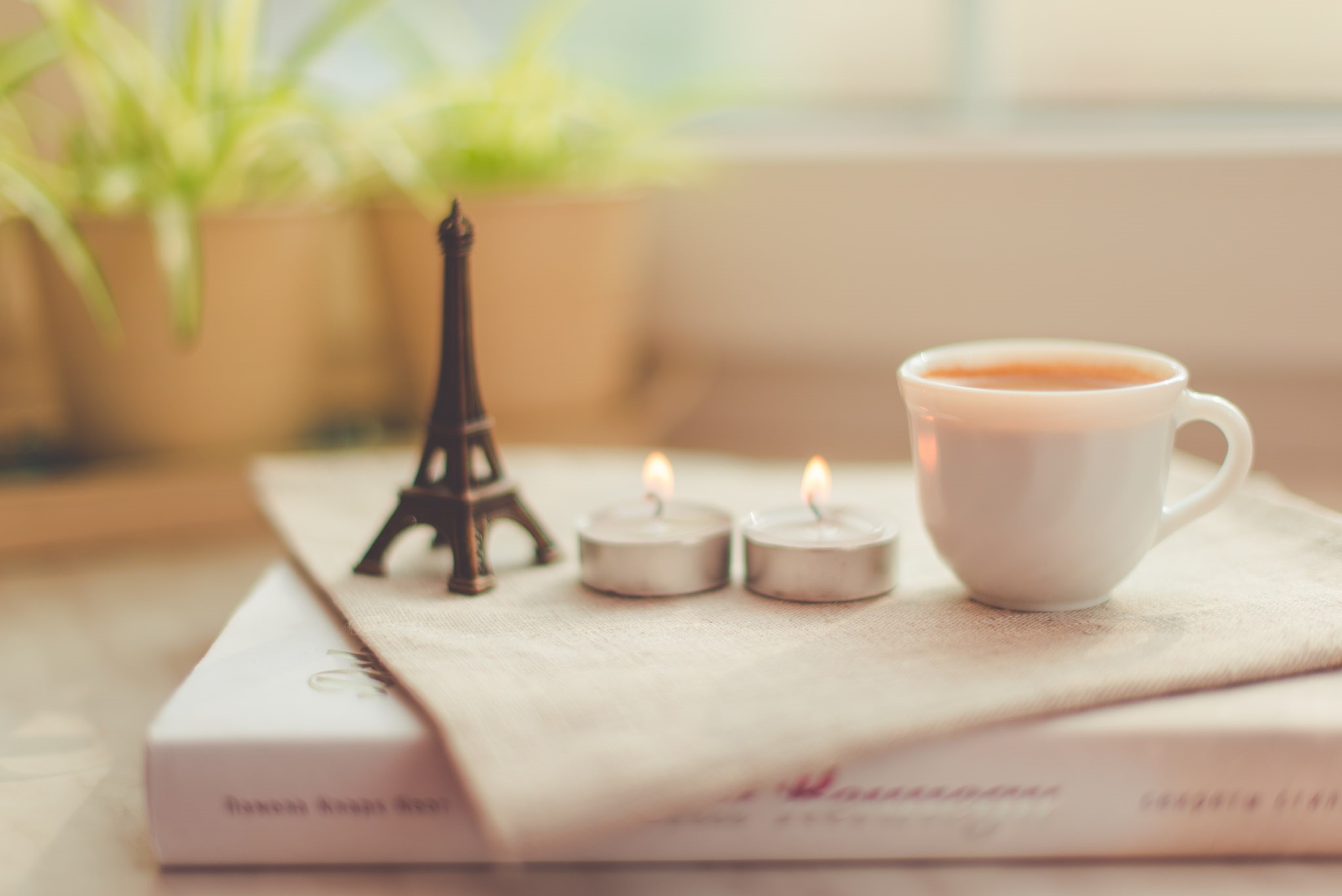 candles, eiffel tower, Cup, coffee, 1080P, HD Wallpaper