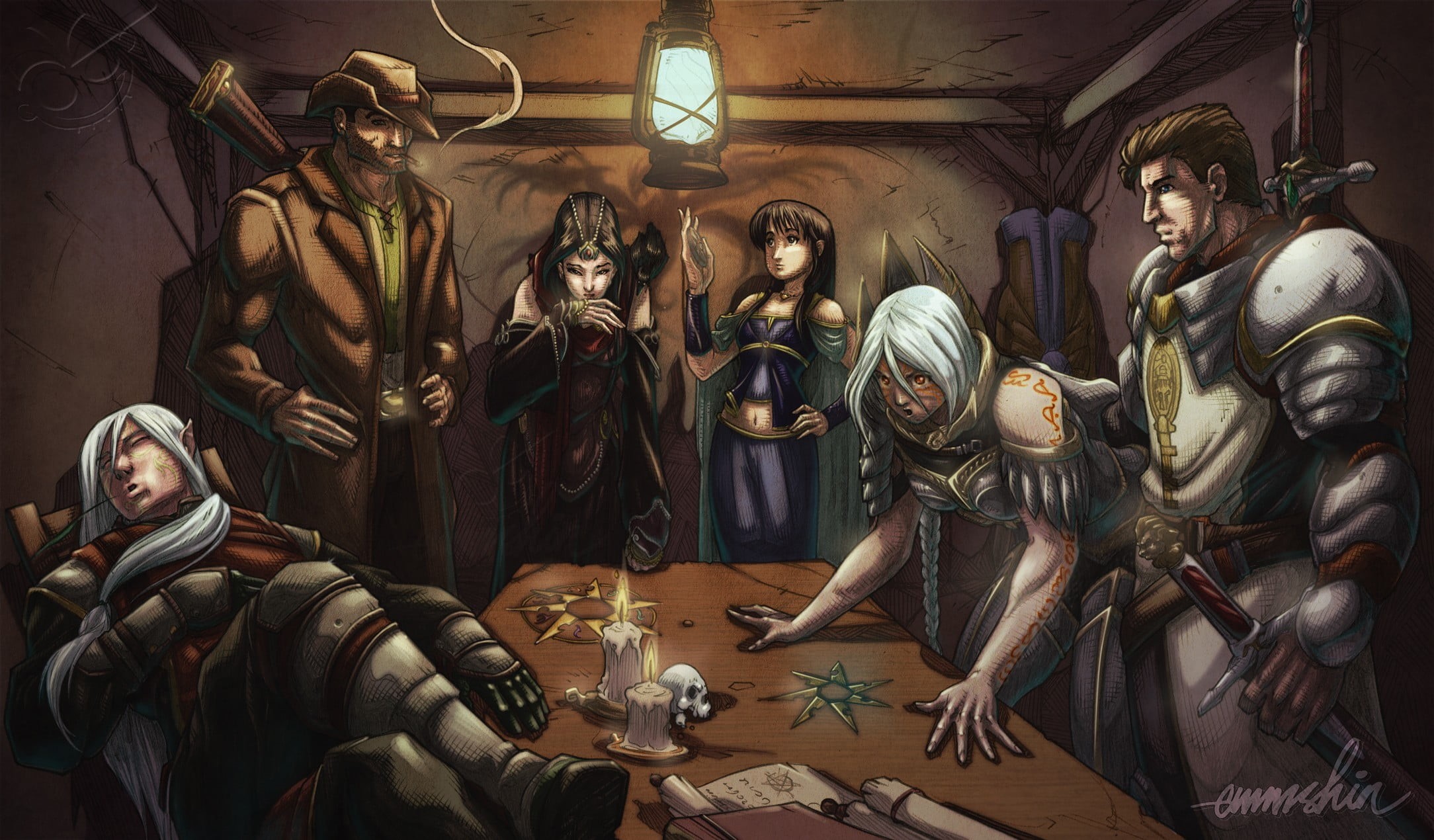 video games, male likeness, belief, table, architecture, religion, near, fantasy art, gathering, human representation, Pathfinder, men, group of people, HD Wallpaper