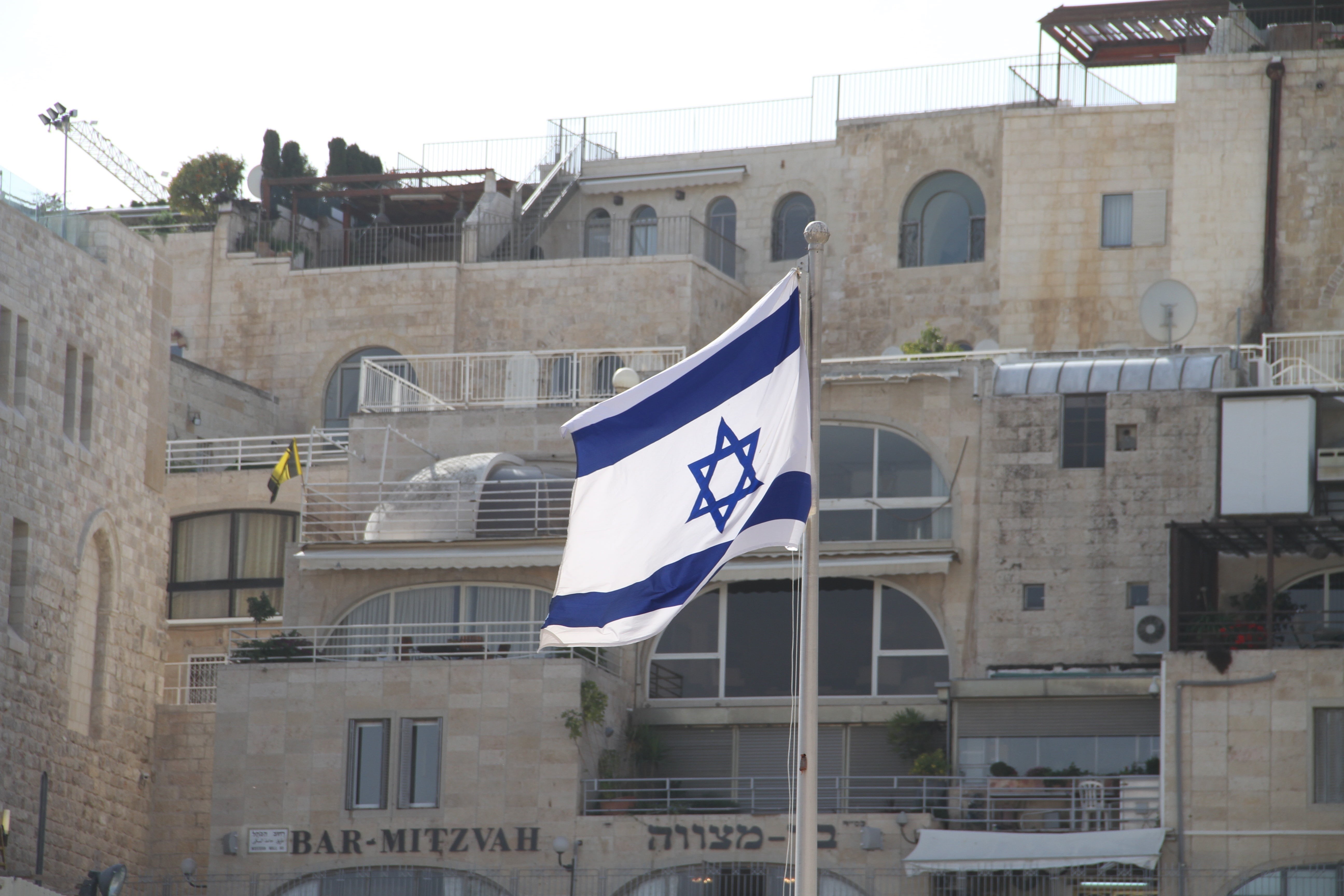 residential district, outdoors, patriotism, star of david, building exterior, window, nature, holy city, transportation, hanging, sunlight, architecture, HD Wallpaper
