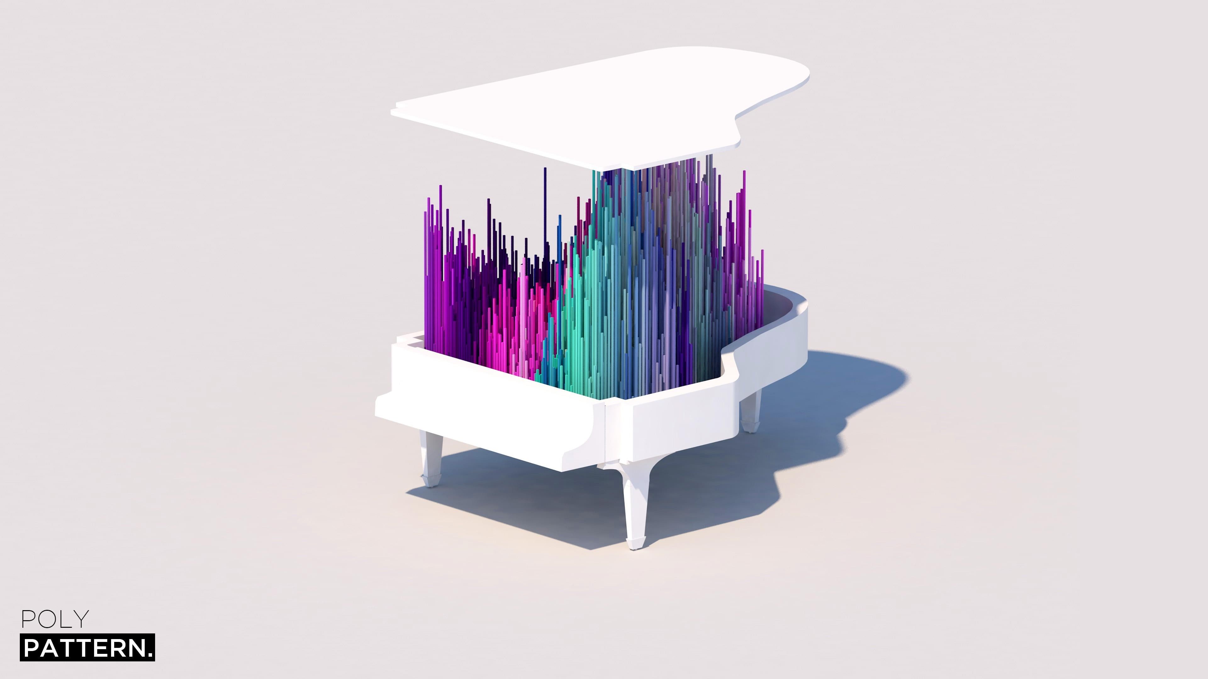 abstract, piano, grand, illustration, low poly, white, 4K, 5k, 4k, minimalism, photo, HD Wallpaper