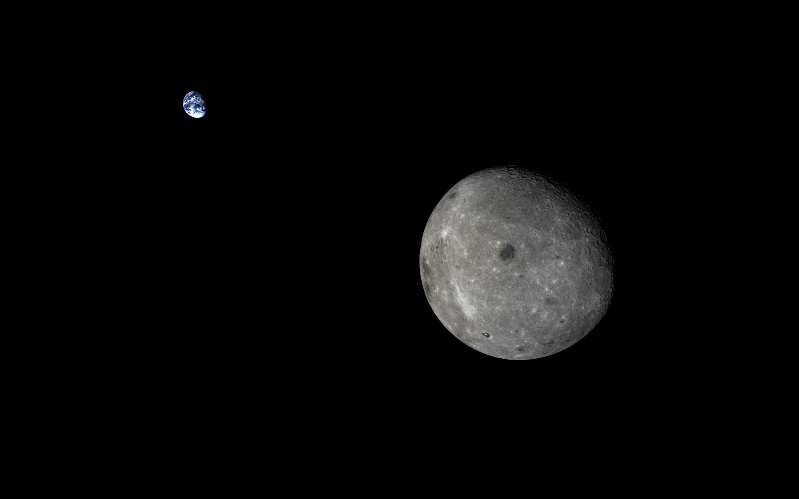 illustration, moon, earth, 2K, 2560x1600, space, HD Wallpaper