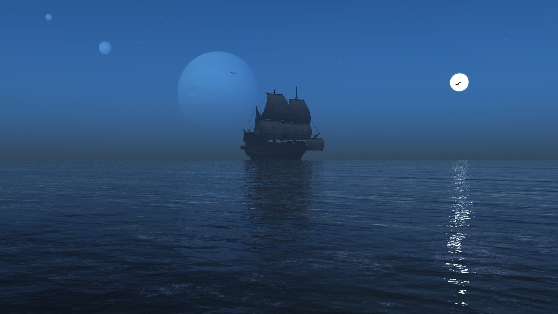 night, reflection, beauty in nature, planetary moon, no people, mist, astronomy, passenger craft, moonlight, nature, mode of transportation, Moon, water, HD Wallpaper