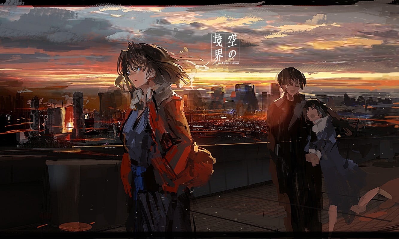standing, young adult, architecture, hairstyle, cloud - sky, women, traditional, built structure, Ryougi Shiki, young women, adult, 720P, Kara no Kyoukai, HD Wallpaper