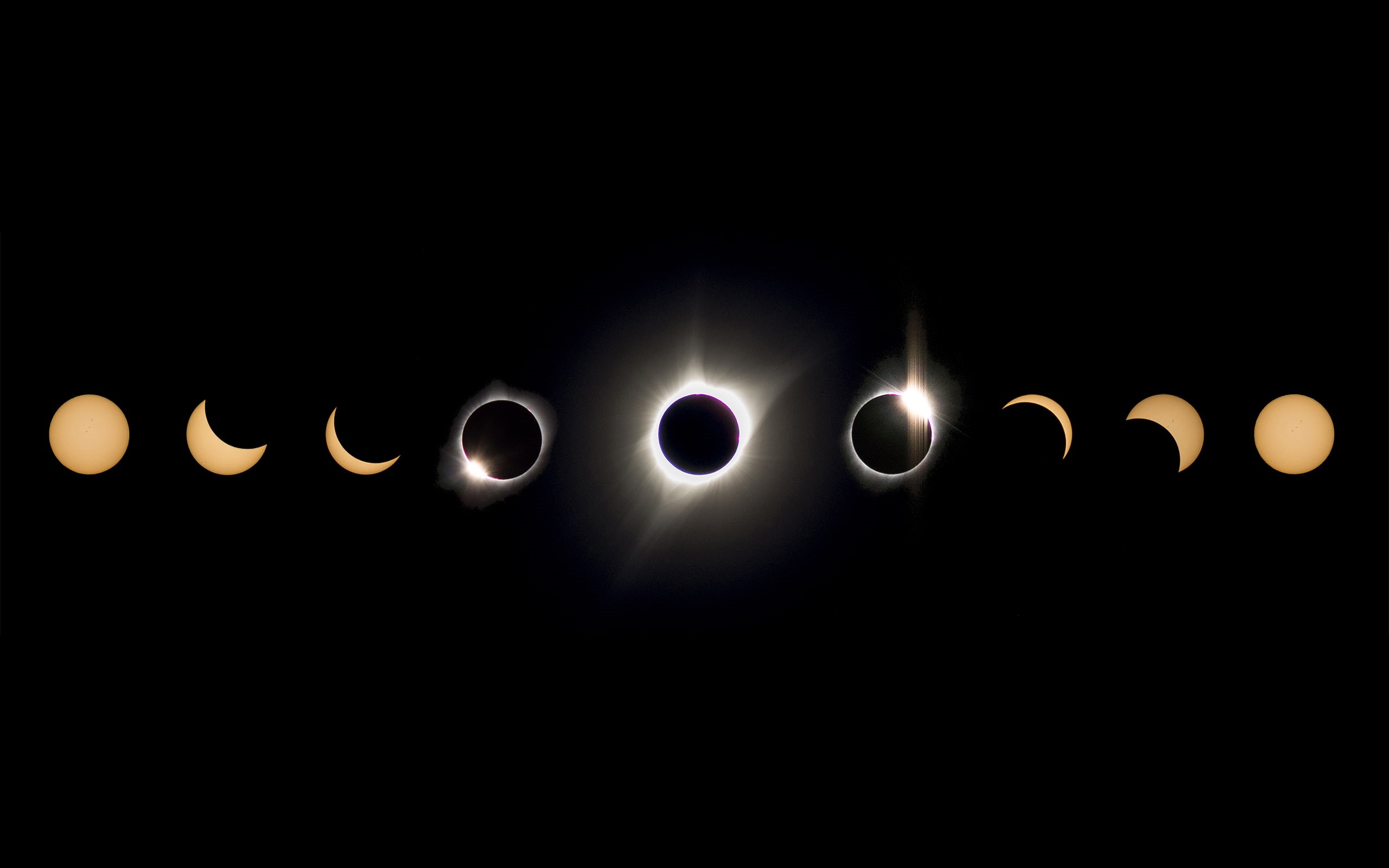 Moon, eclipse, sun, Sun Rays, space, 2K, HD Wallpaper