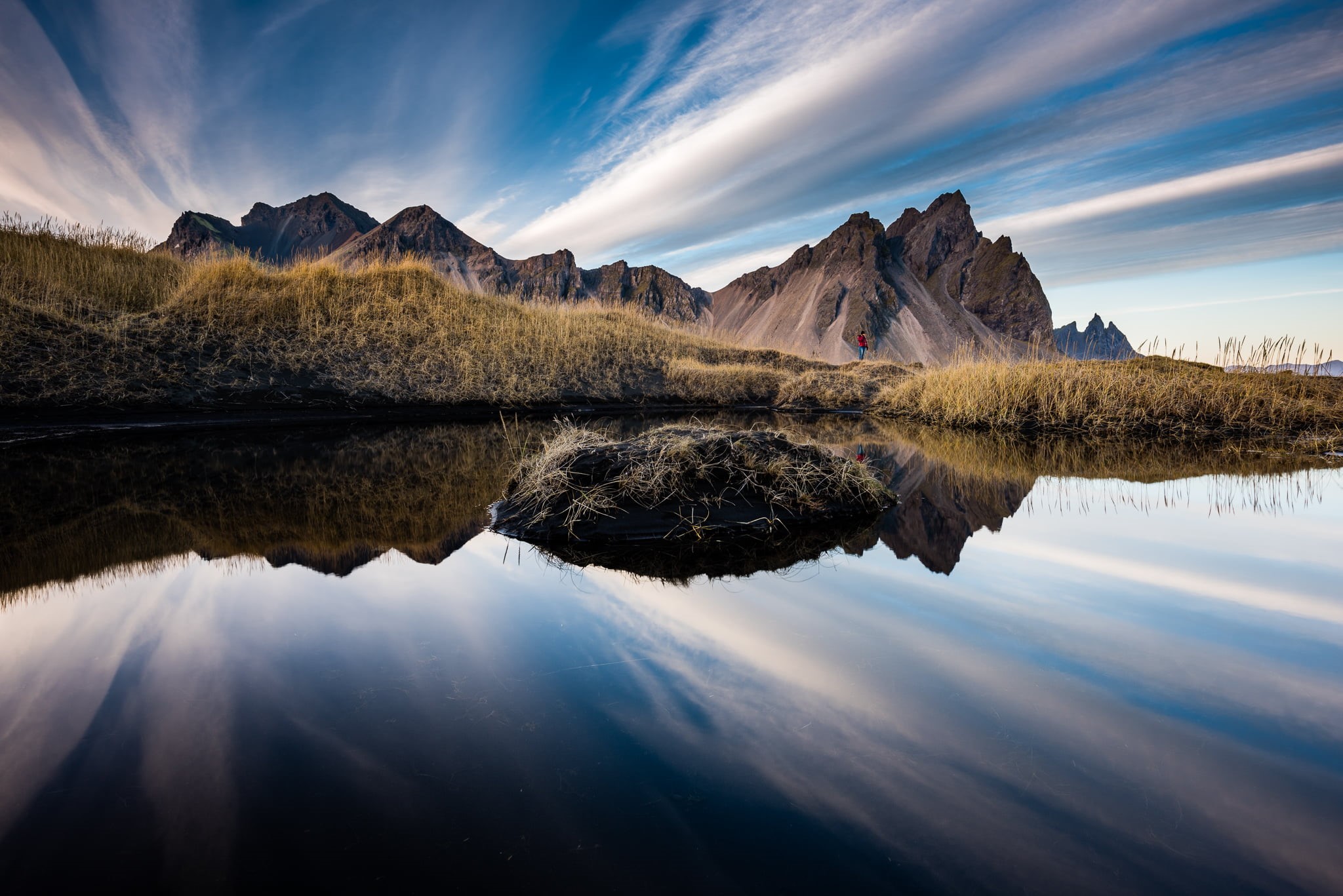 black sand, islandia, reflection, lake, outdoors, iceland, clouds, scenics, landscape, 1080P, viaje, sunset, water, sky, travel, mountains, photography, HD Wallpaper
