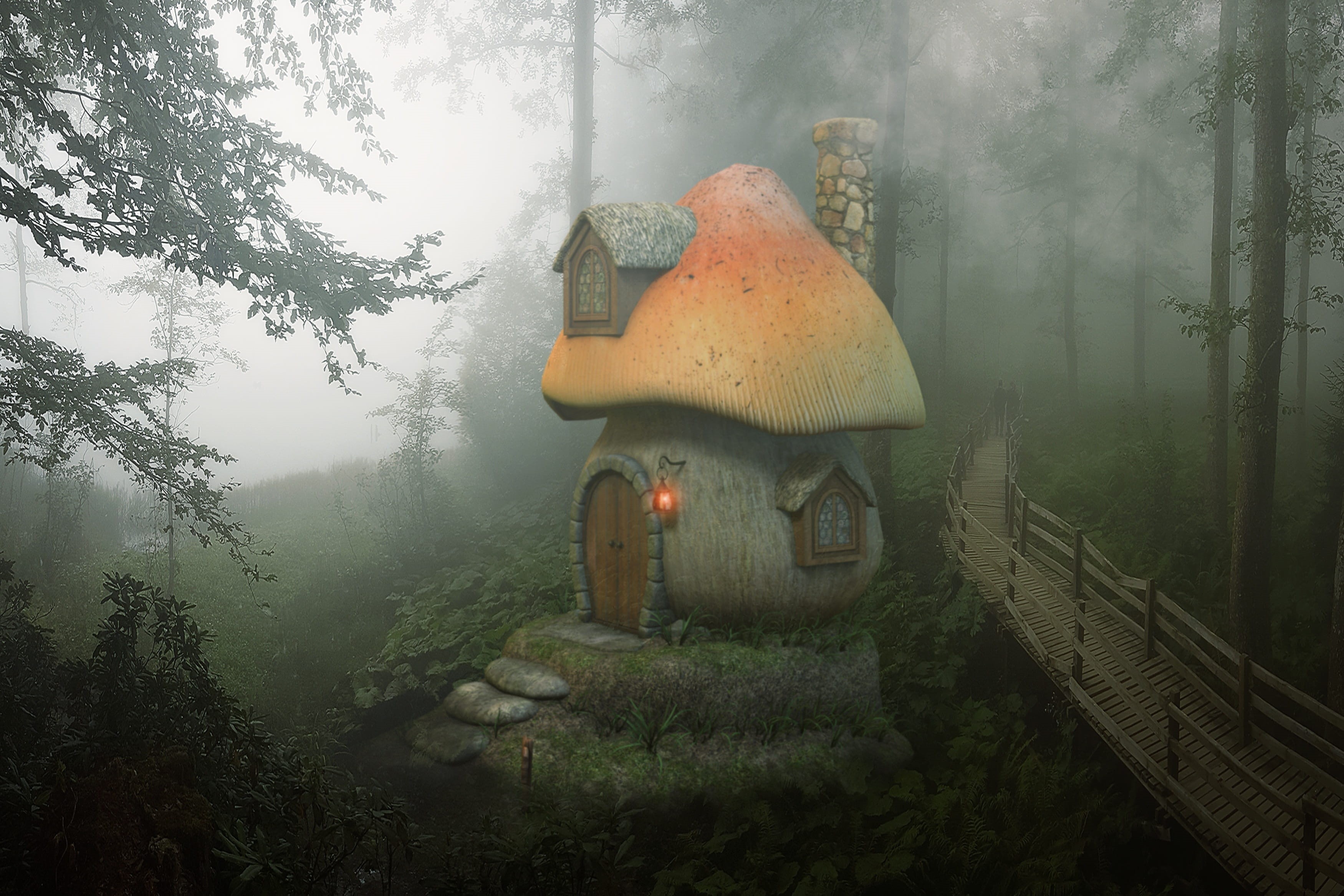 growth, candle, door, enchanted, beauty in nature, cold temperature, day, no people, land, photoshop, house, forest, non-urban scene, smoke, mushroom, tranquility, HD Wallpaper