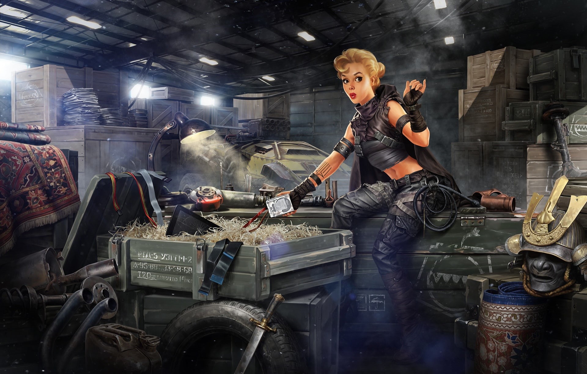 art, girl, scaled, Post Apocalyptic pin up 10, Sergey Kondratovich, 1080P, HD Wallpaper