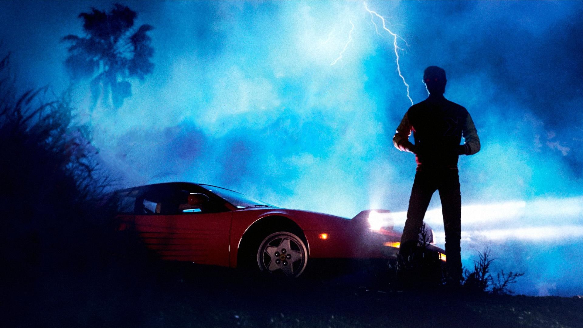 Kavinsky, 1080P, Album Covers, Ferrari Testarossa, Lightning, night, Ferrari, music, HD Wallpaper