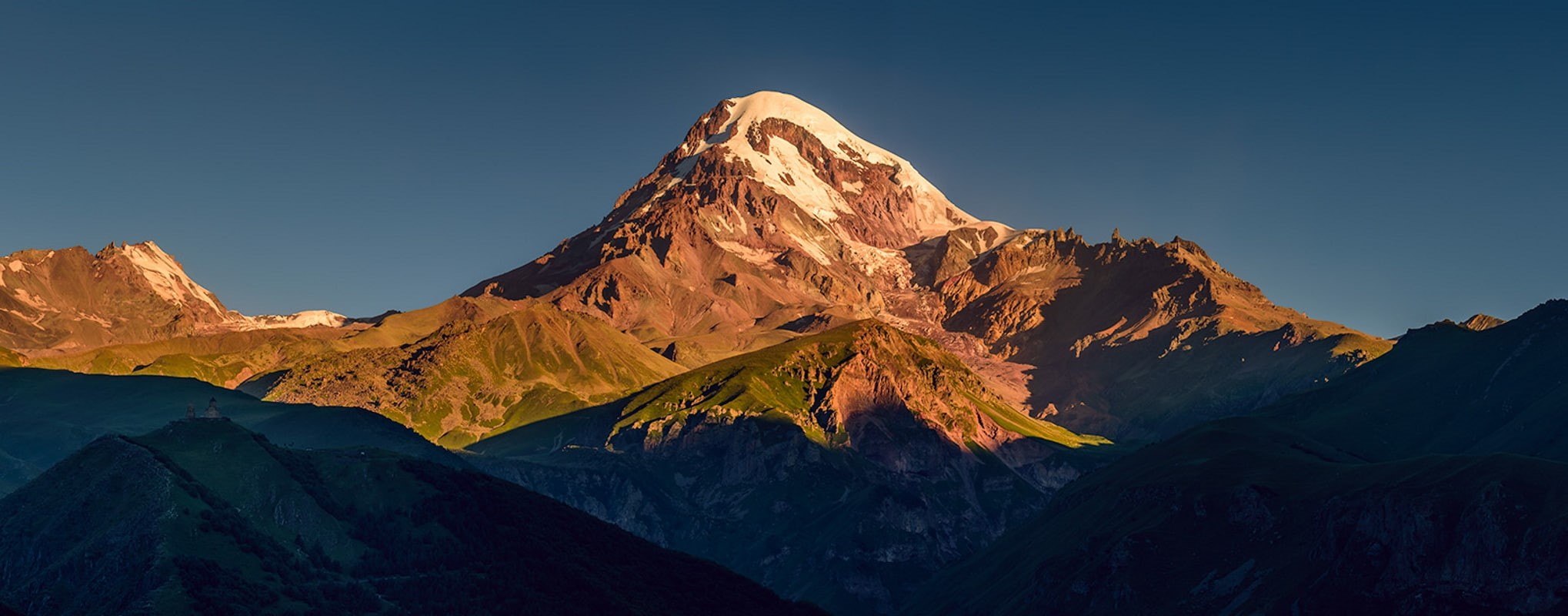 Georgia, mountains, sunset, 1080P, Kazbek, clear sky, HD Wallpaper