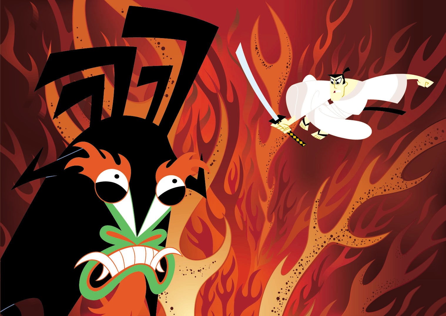 Samurai Jack, creativity, art and craft, representation, male likeness, indoors, text, arts culture and entertainment, cartoon, red, 720P, close-up, decoration, HD Wallpaper