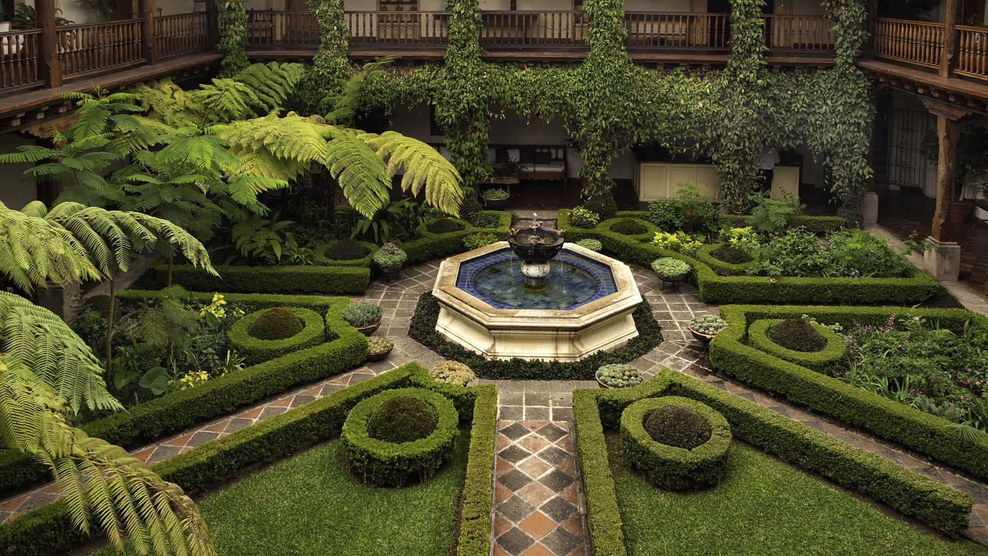 outdoors, nature, leaves, green color, brown, set, day, 1080P, building, growth, architecture, trees, plants, built structure, topiary, grass, white, plant, HD Wallpaper