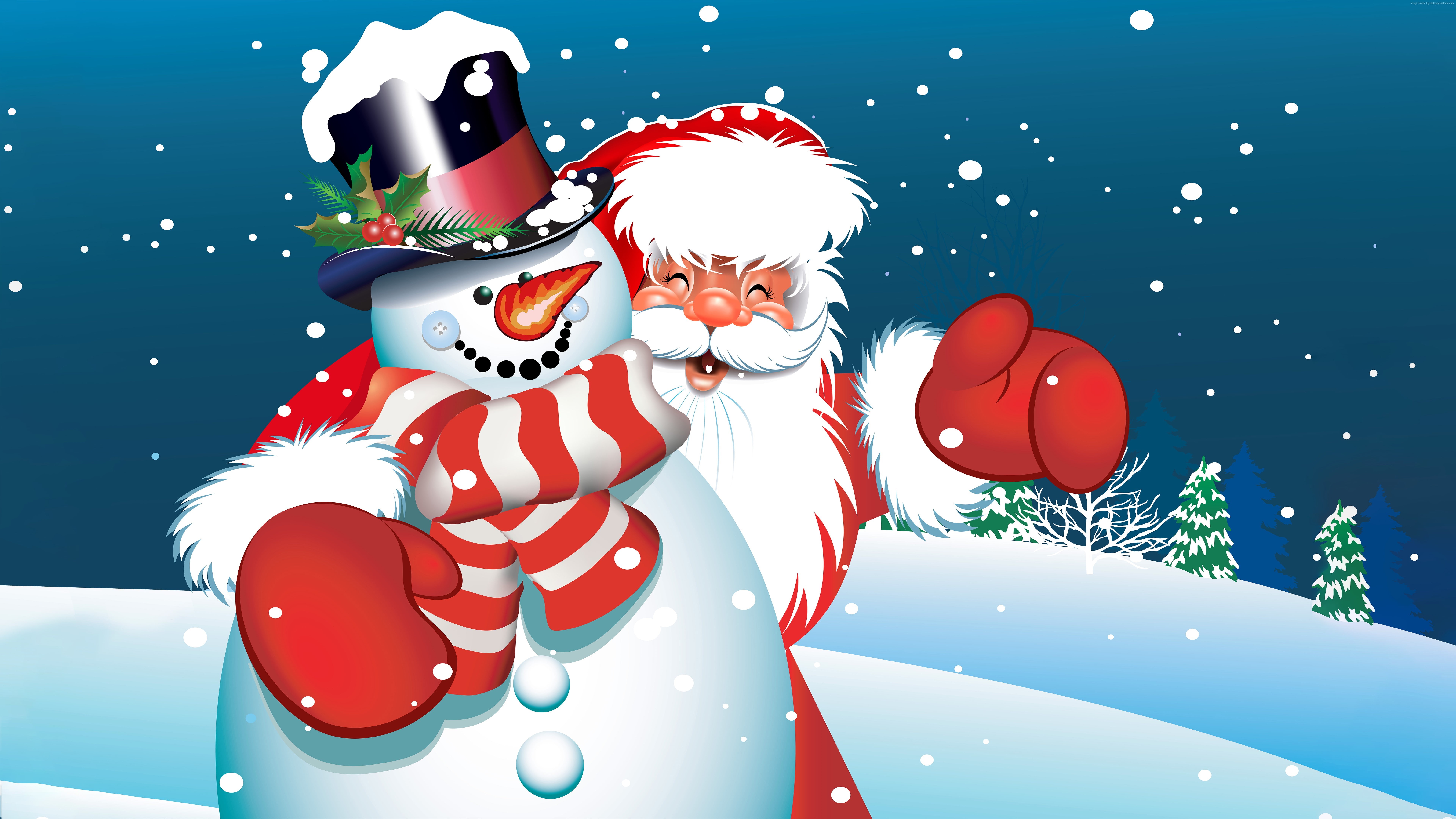 New Year, Santa Claus, 8K, Christmas, snowman, HD Wallpaper