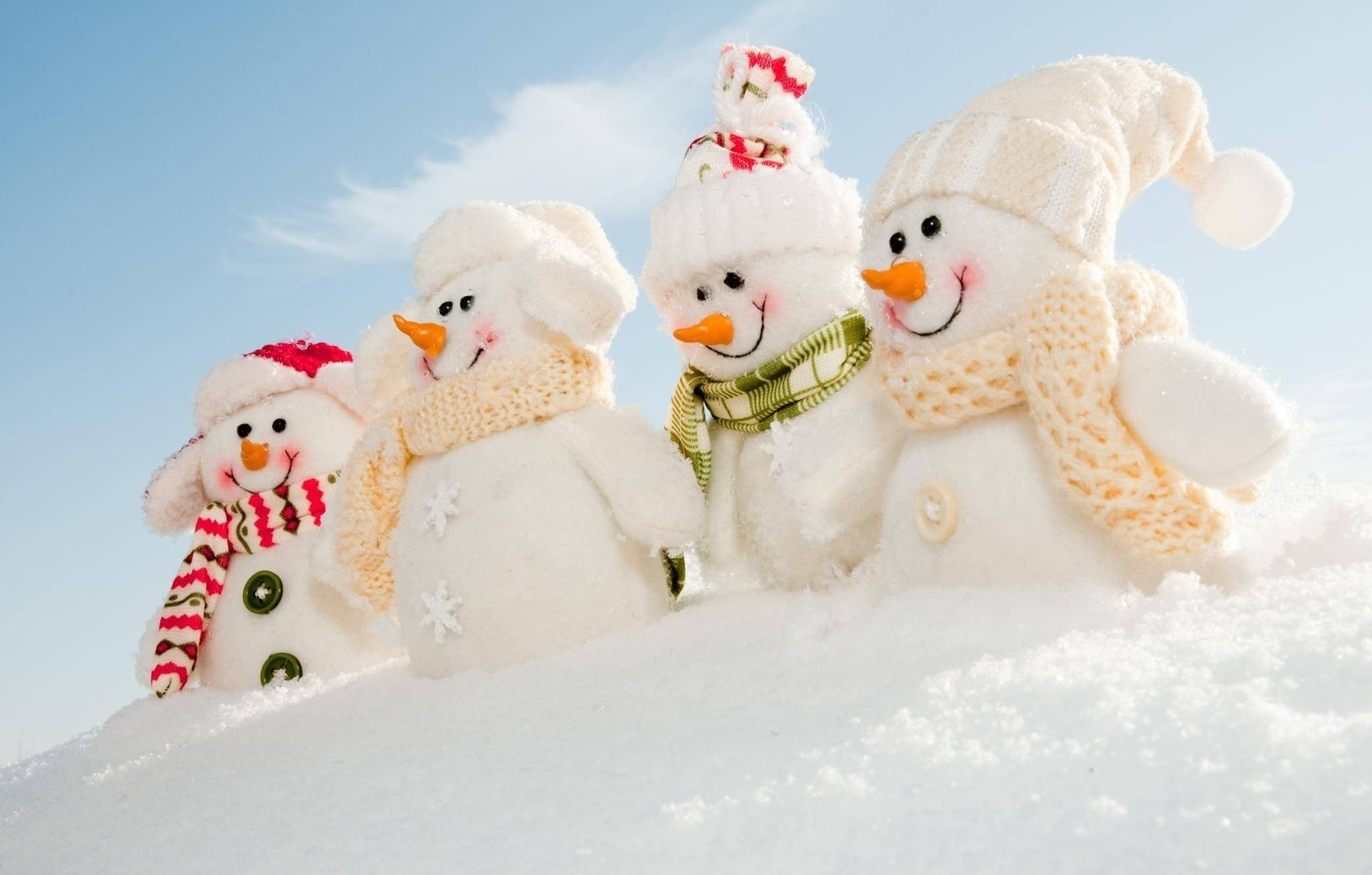 craft, scarf, nature, celebration, four, no people, holiday, human representation, representation, cold temperature, snowmans, white color, winter, toy, HD Wallpaper