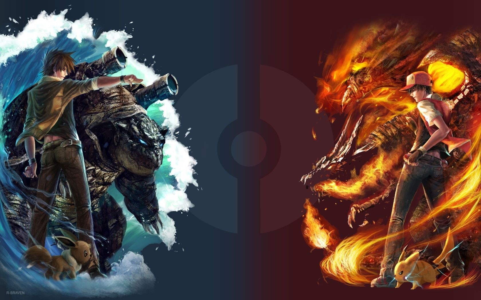 blastoise, pokemon, eevee, pikachu, 720P, blue, charizard, red, HD Wallpaper