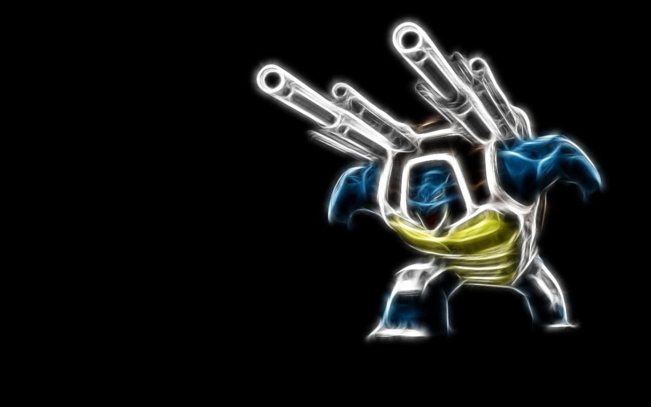 illuminated, complexity, nature, shape, no people, night, glowing, pattern, design, Blastoise, 720P, pokemon, motion, art, fan, three dimensional, creativity, HD Wallpaper