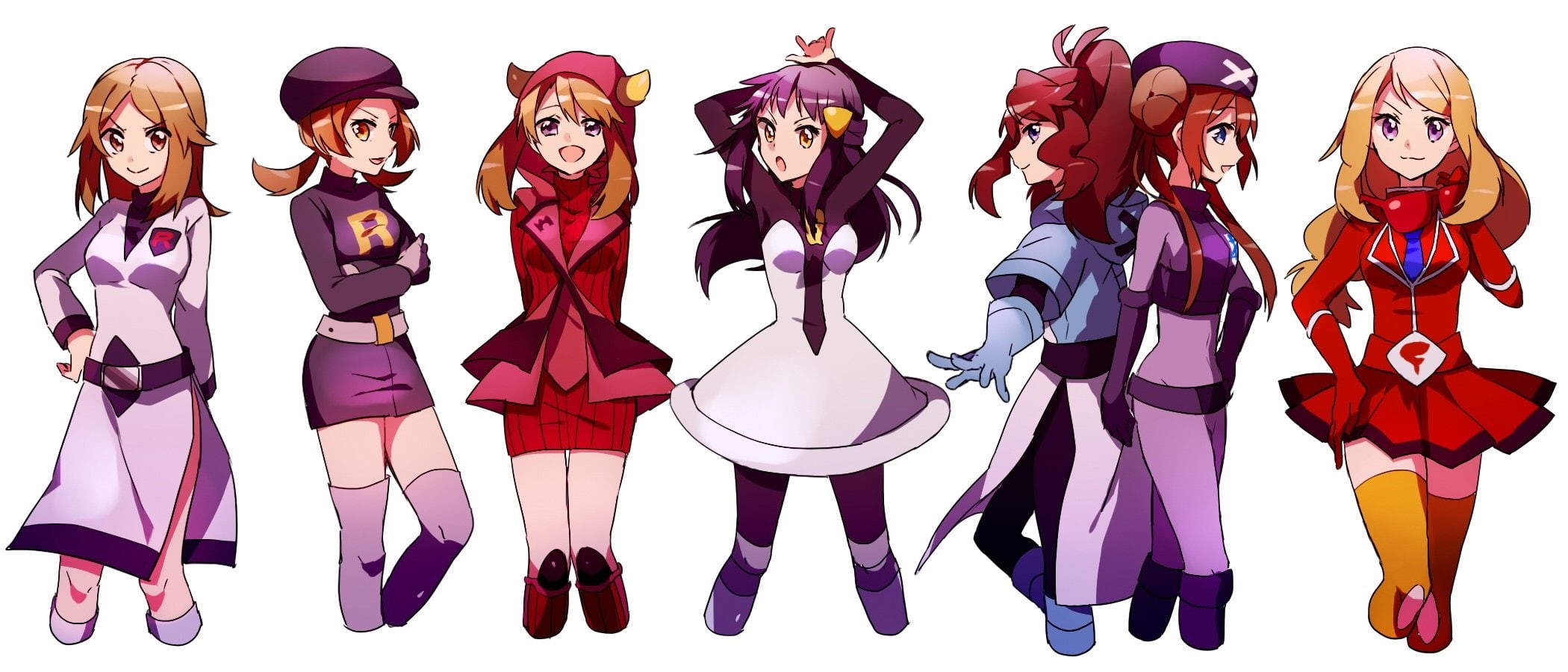 mei, serena, (pokemon), haruka, group, touko, hikari, kotone, blue, 1080P, cosplay, pokemon, pokemonuniform, HD Wallpaper
