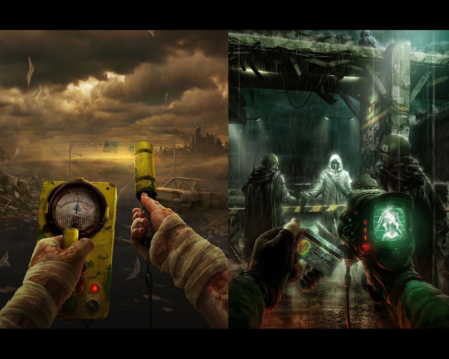 apocalyptic, human hand, built structure, 720P, digital composite, aggression, weapon, sky, indoors, nature, aiming, people, real people, holding, reflection, HD Wallpaper