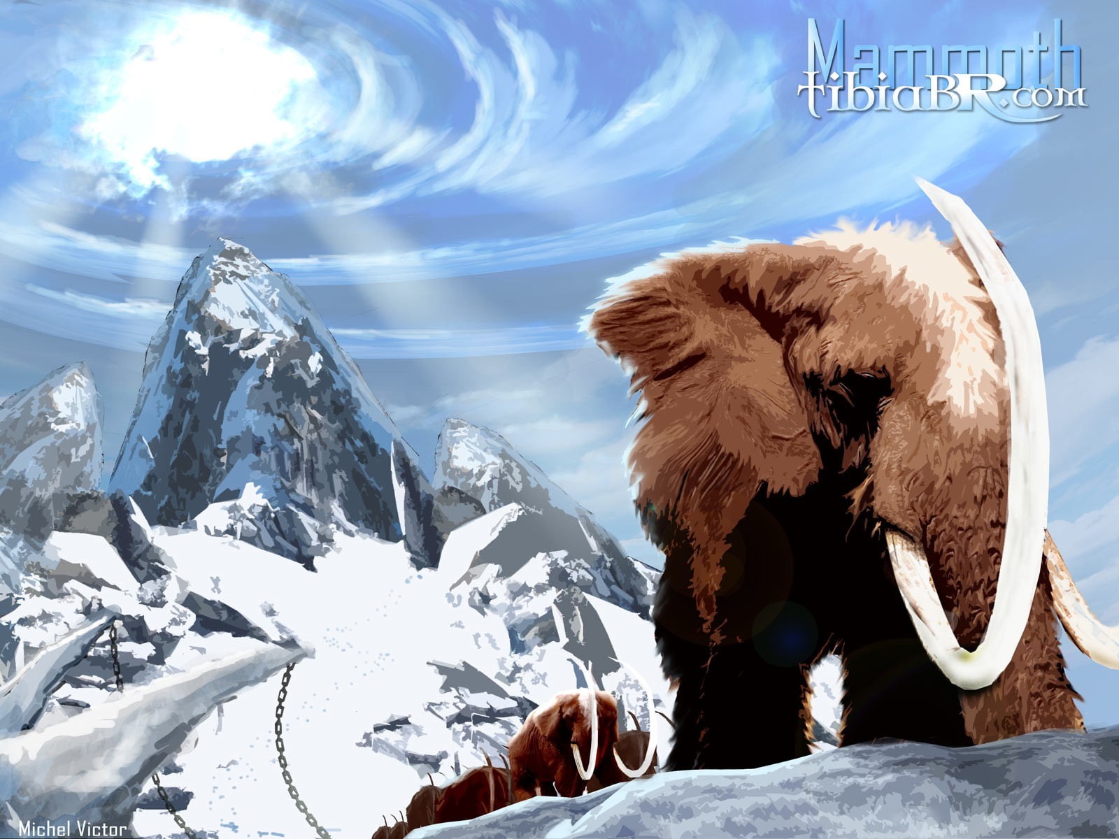 one animal, sky, mammoths, animal themes, mammal, digital composite, cold temperature, snowcapped mountain, cloud - sky, beauty in nature, mountain, RPG, HD Wallpaper