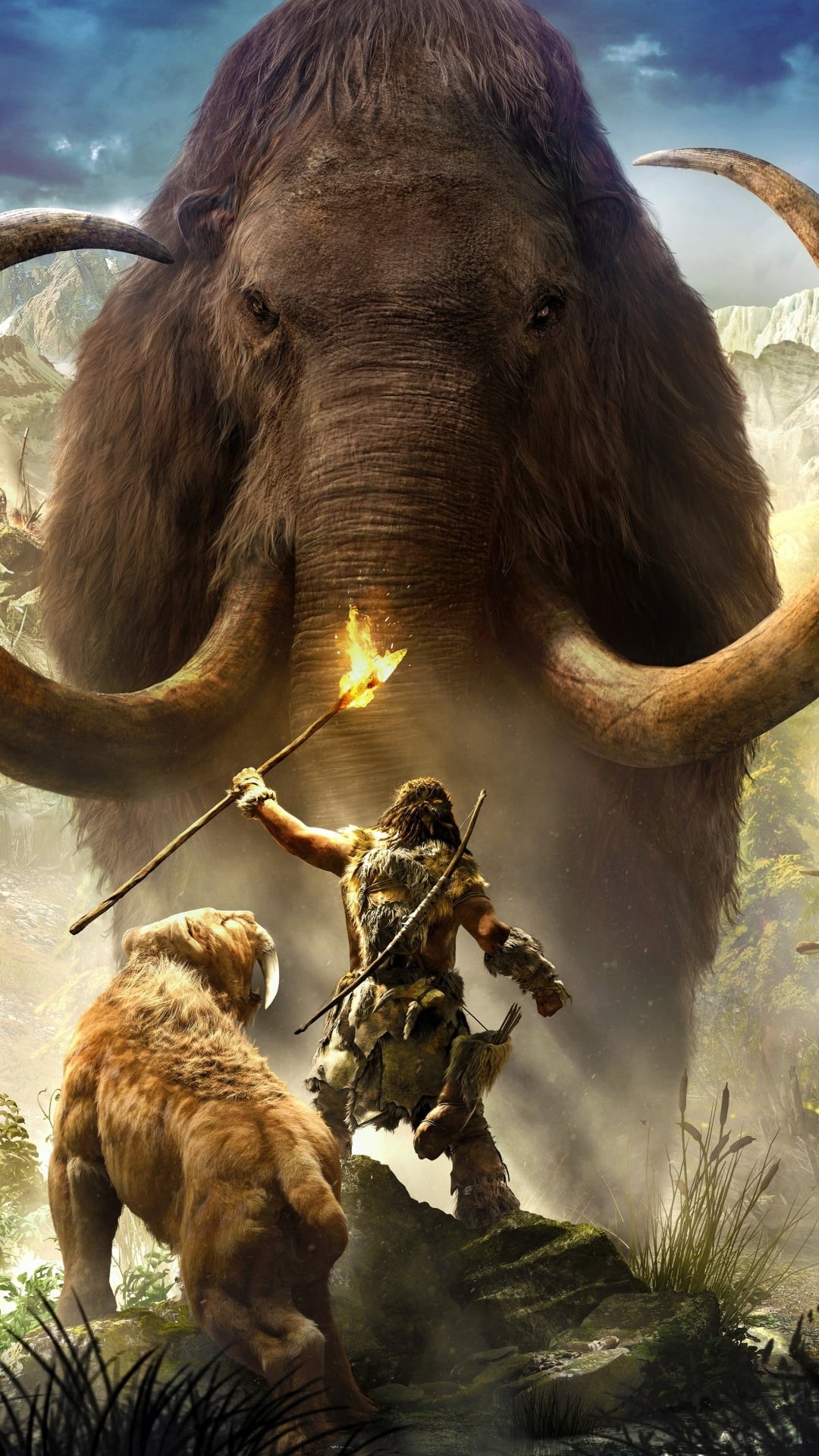 animal wildlife, domestic animals, far cry primal, one animal, animals in the wild, herbivorous, standing, sign, mammoth, primal, mammal, horned, Phone HD Wallpaper