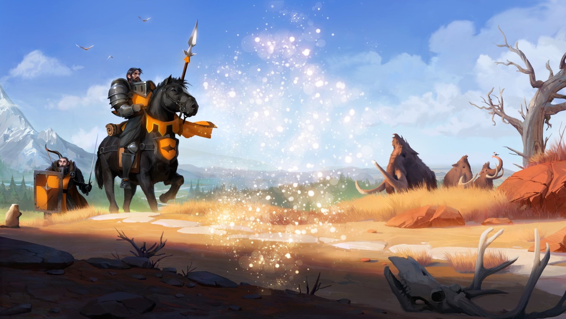 Albion Online, outdoors, fighting, sport, horse, conflict, land, nature, group of people, real people, livestock, Mammoth, people, 1080P, Warrior, day, HD Wallpaper
