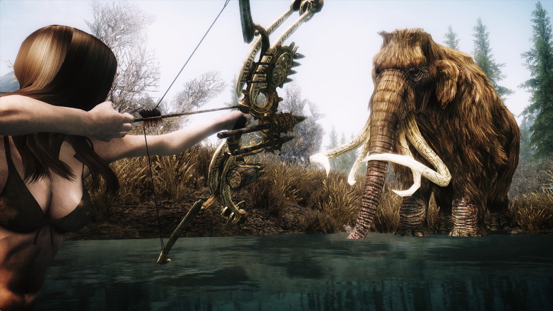 mammoth, elder, arrow, scrolls, hd, 1080P, video games, skyrim, bow, HD Wallpaper