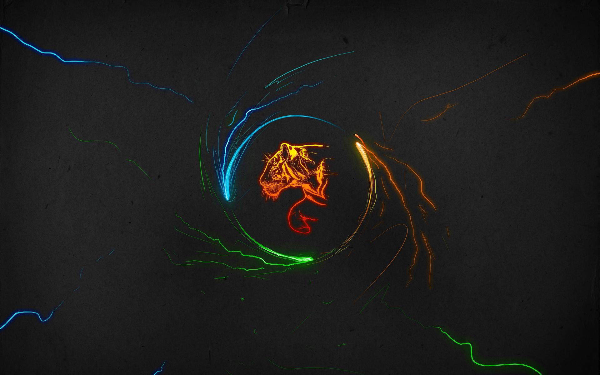 tiger, minimalistic, blue, green, art, orange, fantasy, 1080P, artwork, HD Wallpaper