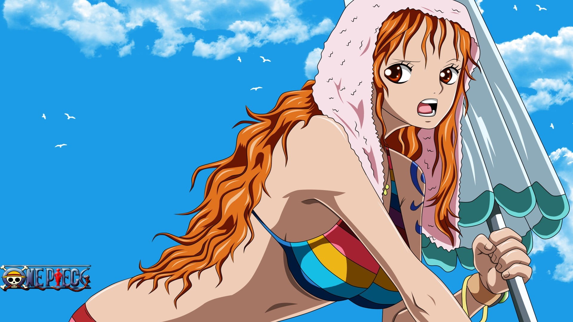 nature, beauty, adult, clothing, one piece, beautiful woman, cloud - sky, hair, beautiful people, 1080P, females, blue, hairstyle, happiness, young adult, HD Wallpaper