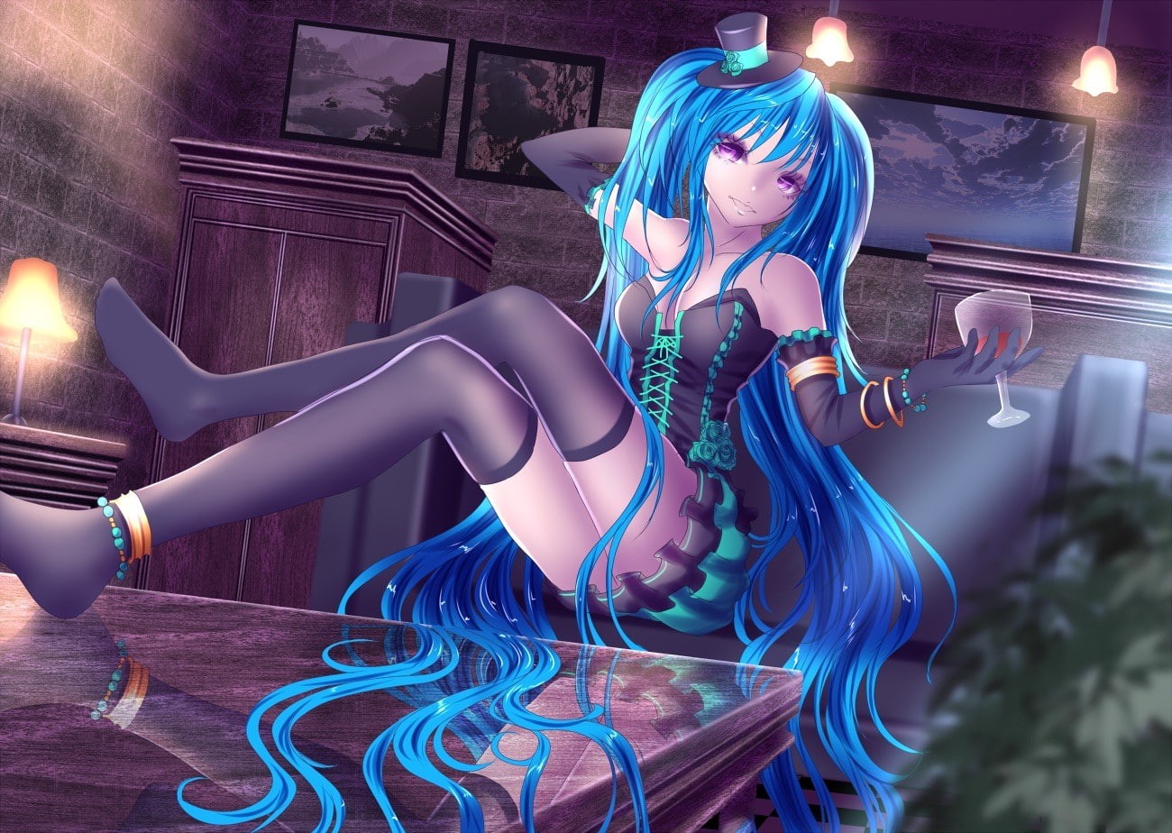 Hatsune Miku, Vocaloid, 720P, thigh-highs, HD Wallpaper