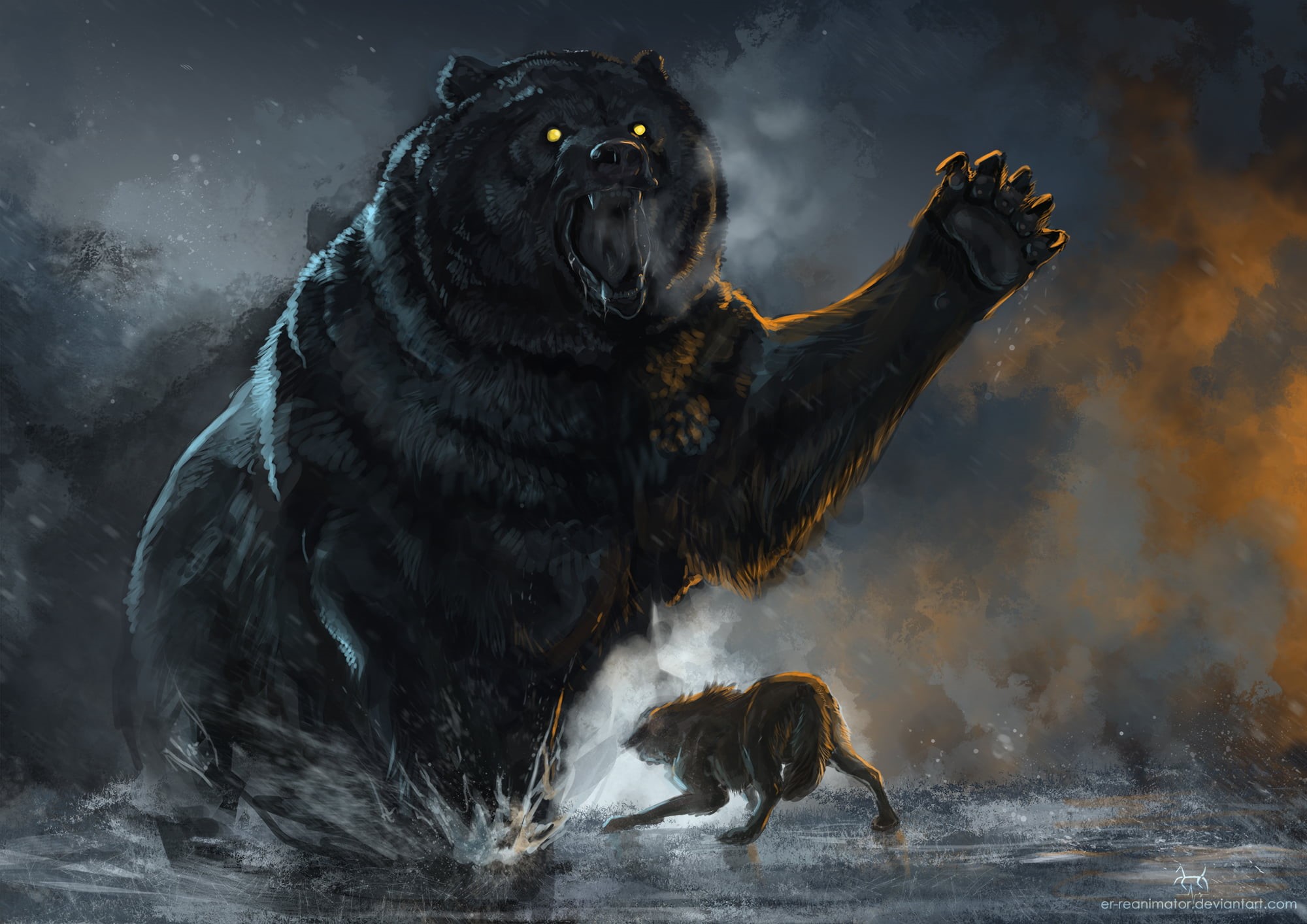 fur, pets, cruel, Bear, aggression, vertebrate, water, purebred Dog, day, Wolf, domestic animals, splashing, night, wet, one animal, dog, domestic, illustration, HD Wallpaper