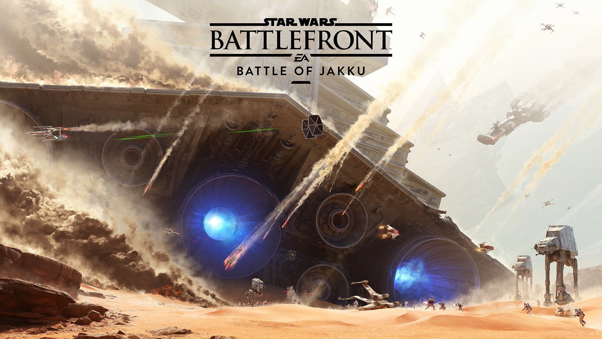 Smoke, The sky, Desert, EA DICE, 1080P, The explosion, Electronic Arts, Star Wars: Battlefront, Ship, DLC, Battle, Battle of Jakku, Rays, HD Wallpaper
