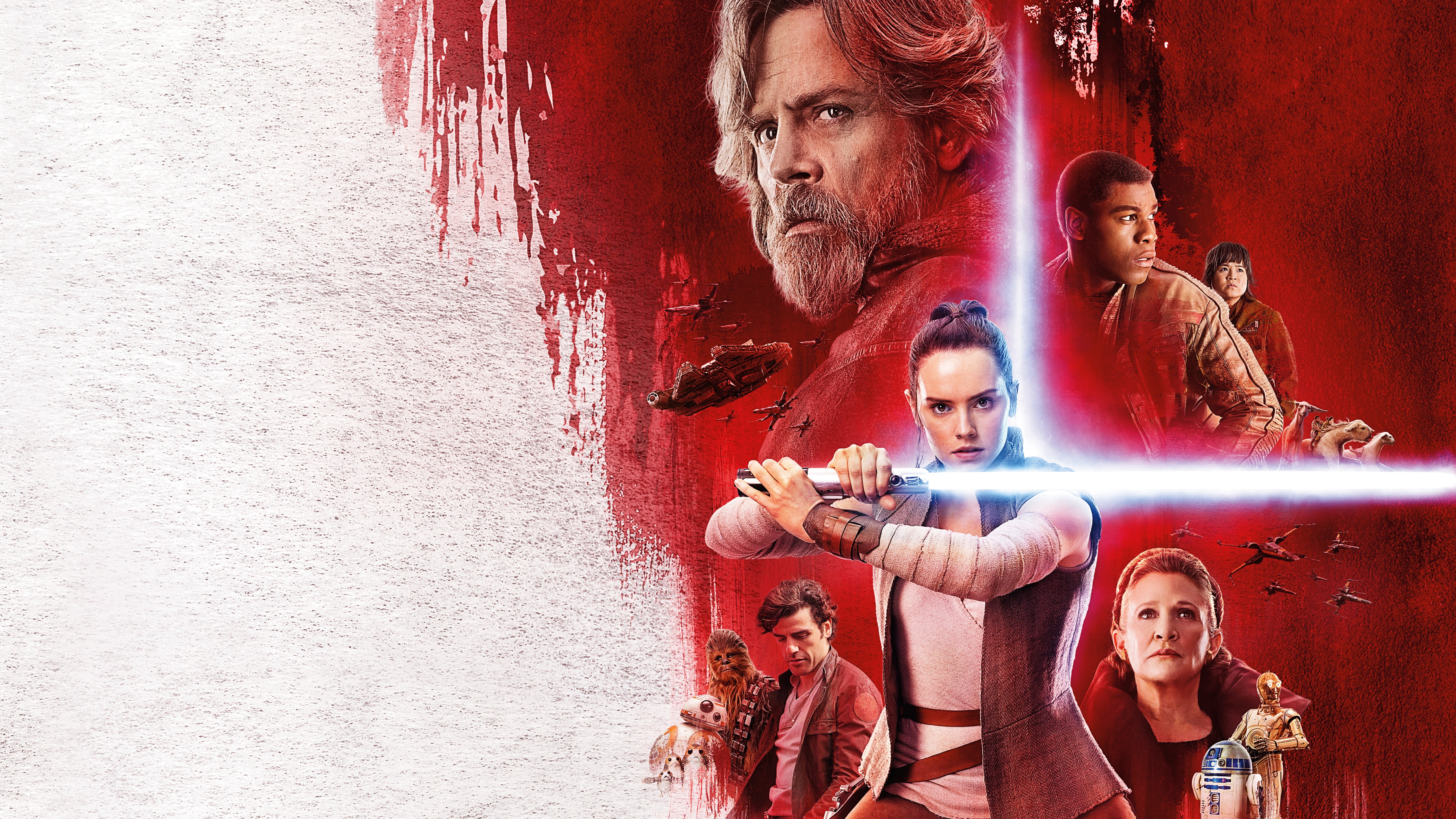 Finn, Rey, Leia, Poe Dameron, Star Wars: The Last Jedi, Mark Hamill, 8K, Oscar Isaac, 4K, 5K, Carrie Fisher, Daisy Ridley, Luke Skywalker, John Boyega, HD Wallpaper