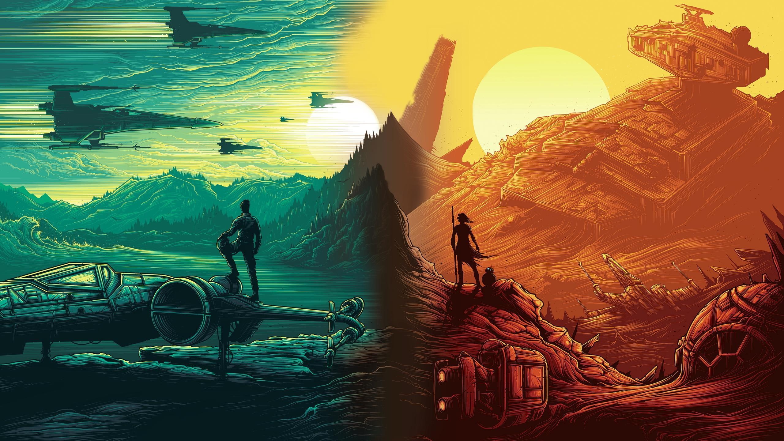 Poe Dameron, 2K, Rey, The Force Awakens, BB-8, ships, planet, Star Wars, Episode VII, HD Wallpaper