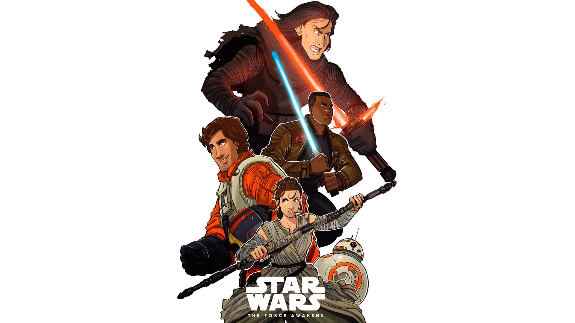togetherness, cut out, 1080P, group of people, music, holding, Rey (Star Wars), musical instrument, young women, Artwork, Star Wars, playing, Finn (Star Wars), HD Wallpaper