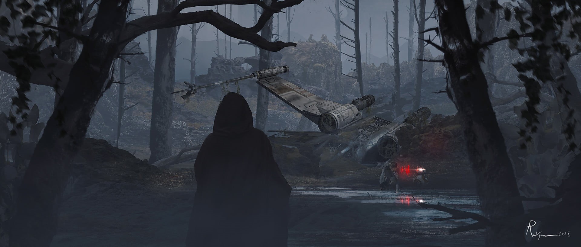 standing, tree, spooky, cape, tree trunk, people, architecture, fantasy, night, city, warm clothing, X-wing, Star Wars, day, cemetery, grave, 1080P, outdoors, HD Wallpaper