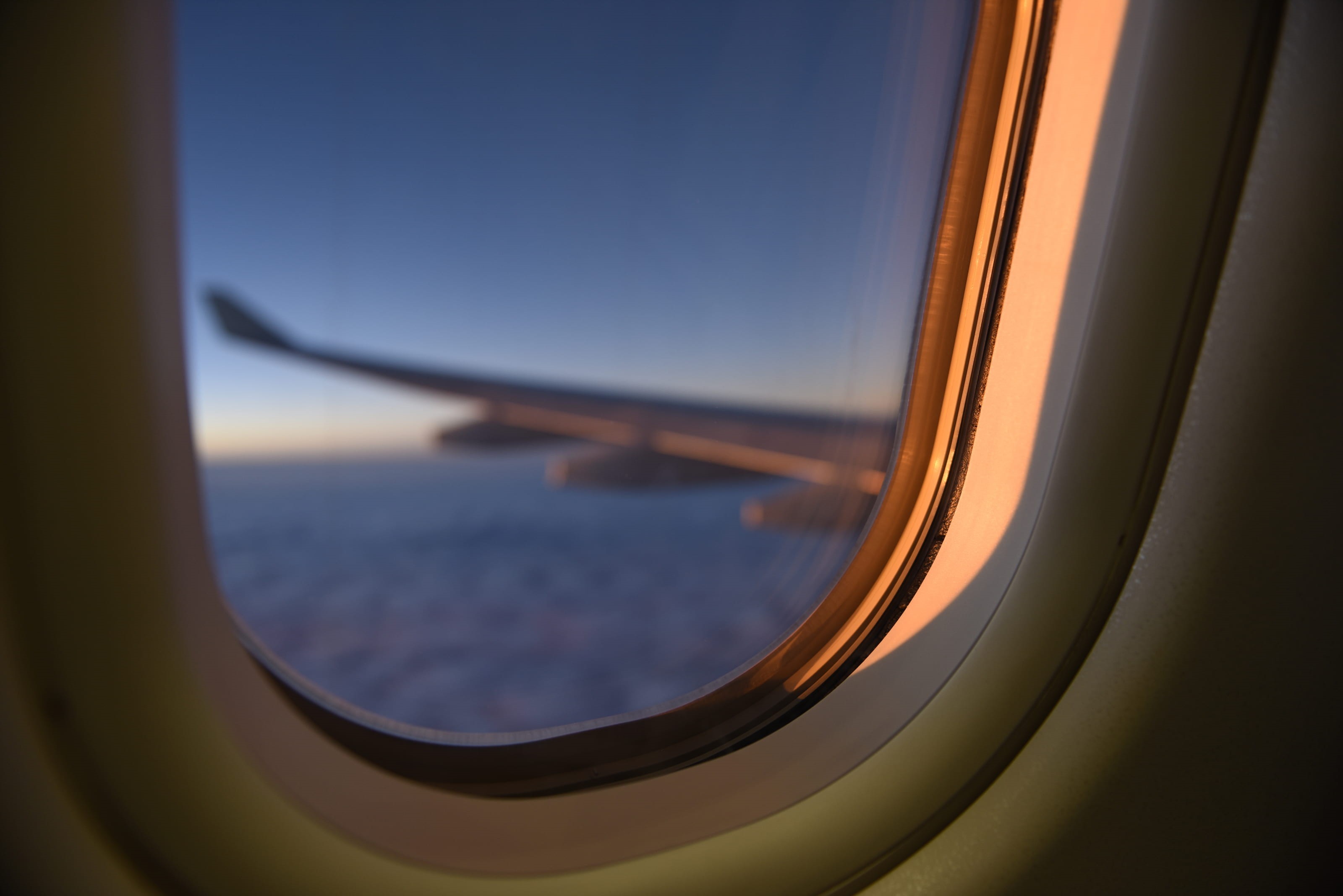 glass - material, window, sky, flight, 2K, no people, nature, transparent, journey, sunset, view, high, flying, passenger craft, wing, mode of transportation, HD Wallpaper