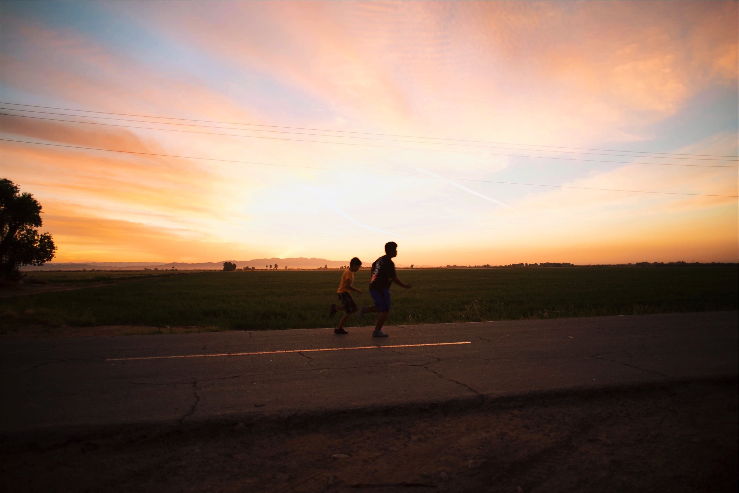 men, two, beauty in nature, 1080P, children, exercise, road, field, leisure activity, walking, dusk, adult, real people, street, outdoors, hour, nature, HD Wallpaper