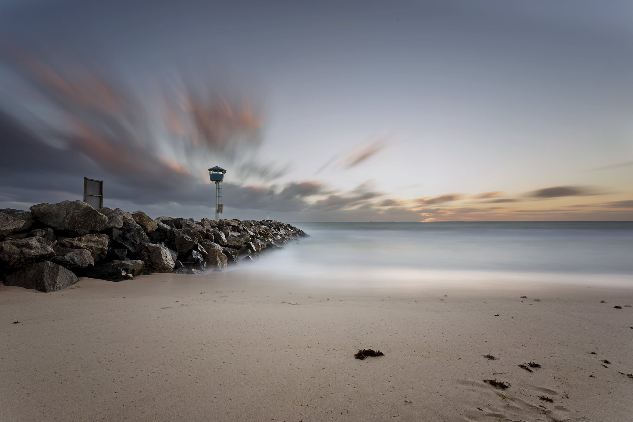 Canon EF, City Beach, Photoshop, Adobe  Lightroom, Canon 6D, B+W, sunset, Seascape, Water  Tower, 1080P, coastline, blue sky, Winter, Floreat, Tripod, HD Wallpaper
