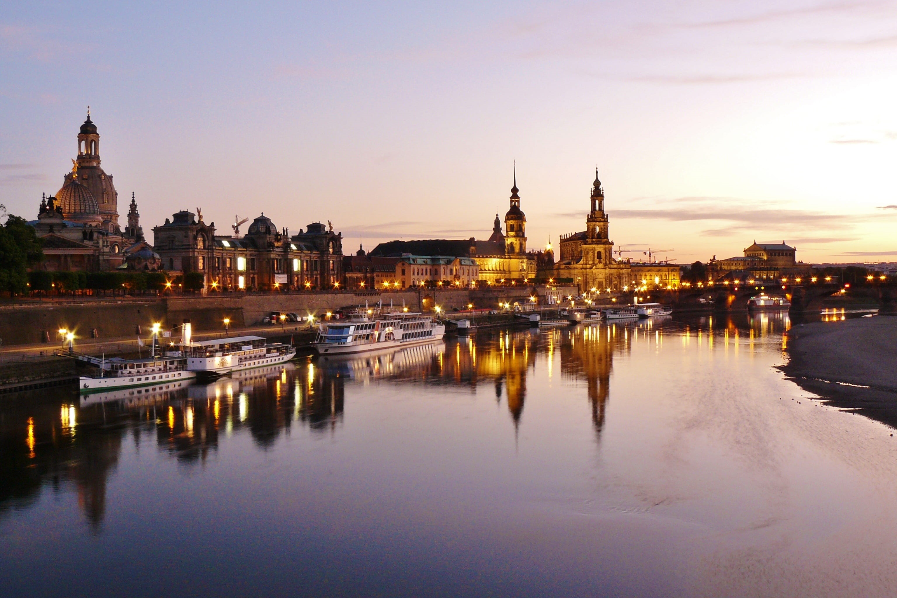 clouds, state capital, city panorama, sky, city view, brown, paul, germany, lighting, saxony, dusk, city lights, lanterns, saint, tourism, evening host, HD Wallpaper