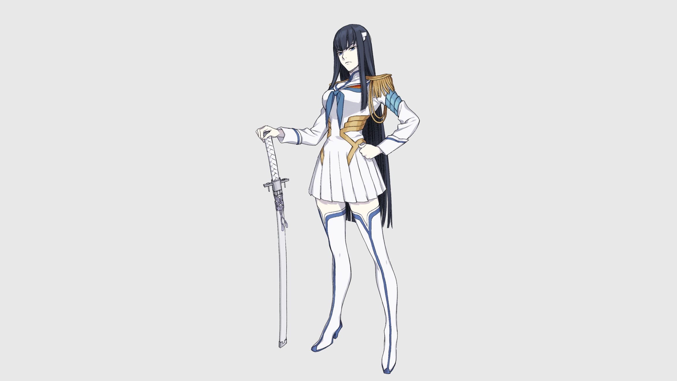 black color, Kiryuin Satsuki, sword, still life, white background, no people, steel, representation, choice, variation, copy space, silver colored, weapon, HD Wallpaper