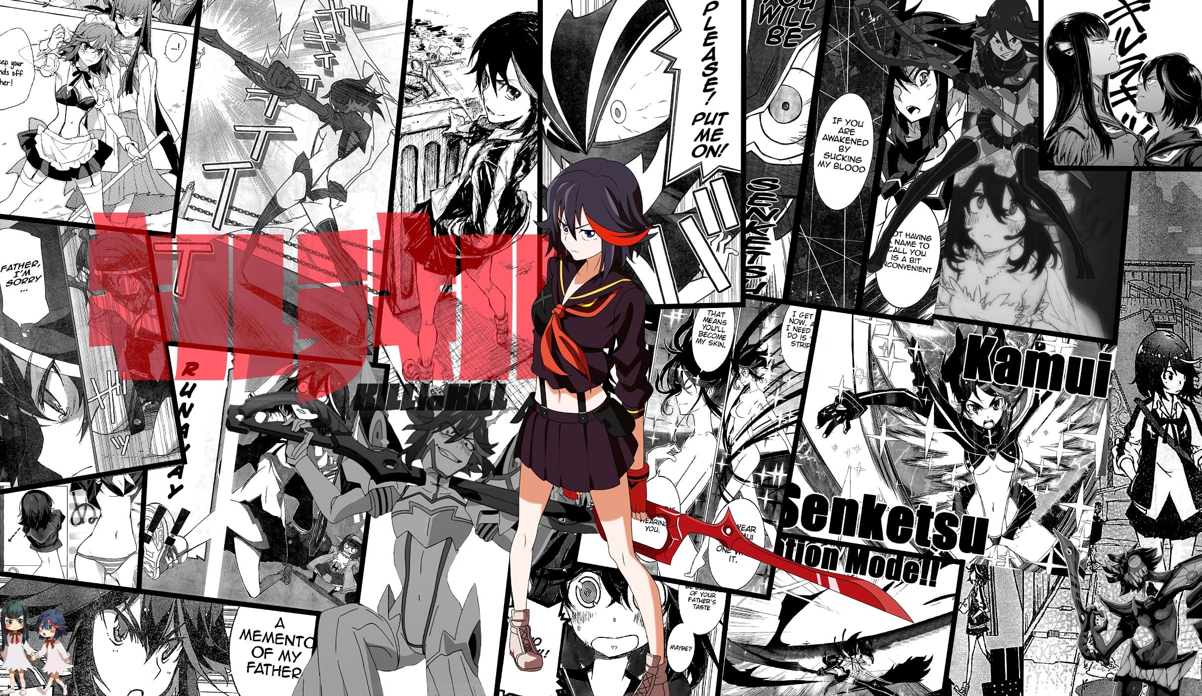 human representation, school uniform, fashion, 1080P, art and craft, no people, white skin, standing, Kiryuin Satsuki, fan art, day, for sale, wall - building feature, HD Wallpaper