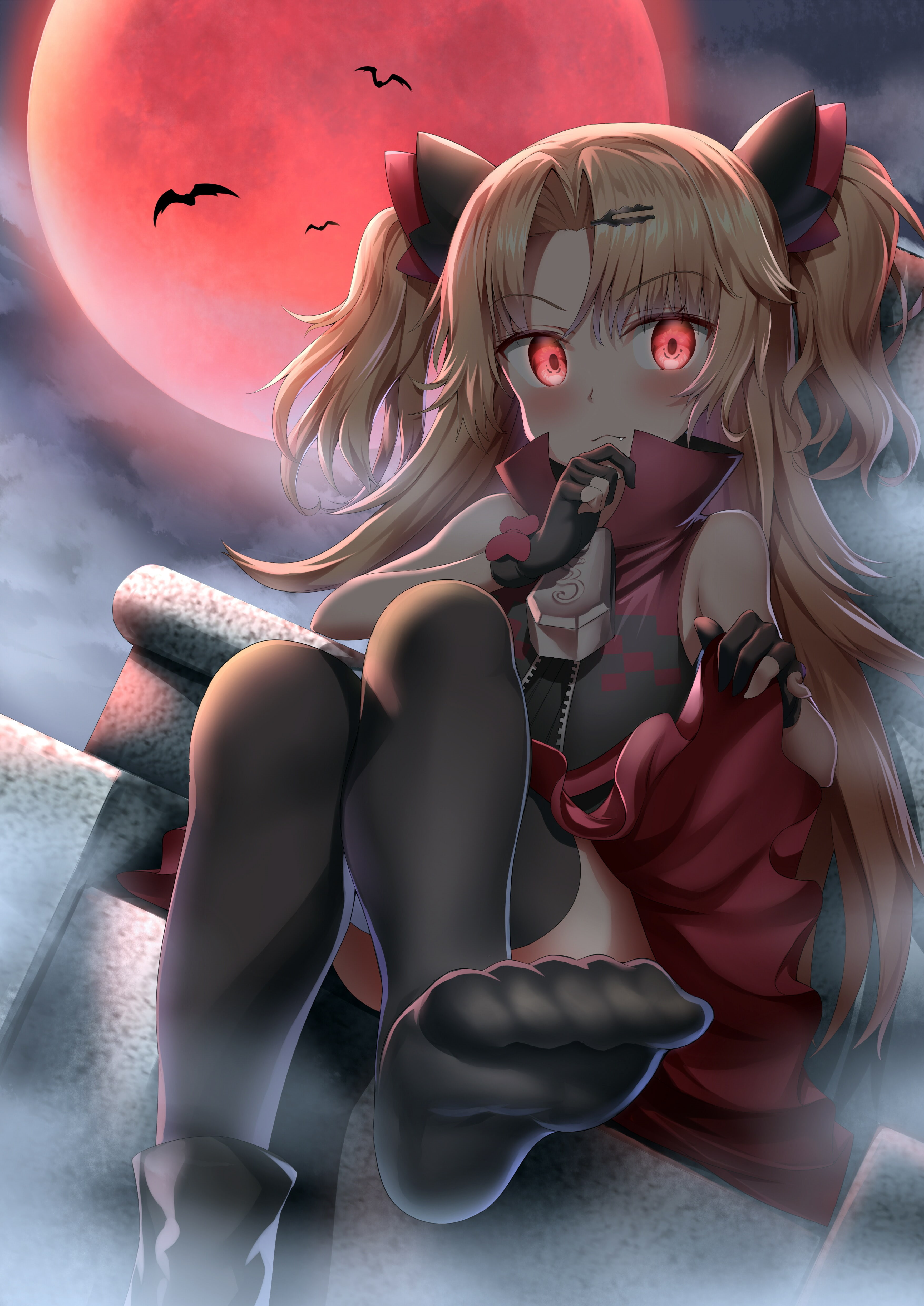 futuristic, Halloween, full length, blonde, bats, anime girls, blond hair, females, fun, human body part, hairstyle, fantasy, thigh-highs, costume, people, Phone HD Wallpaper