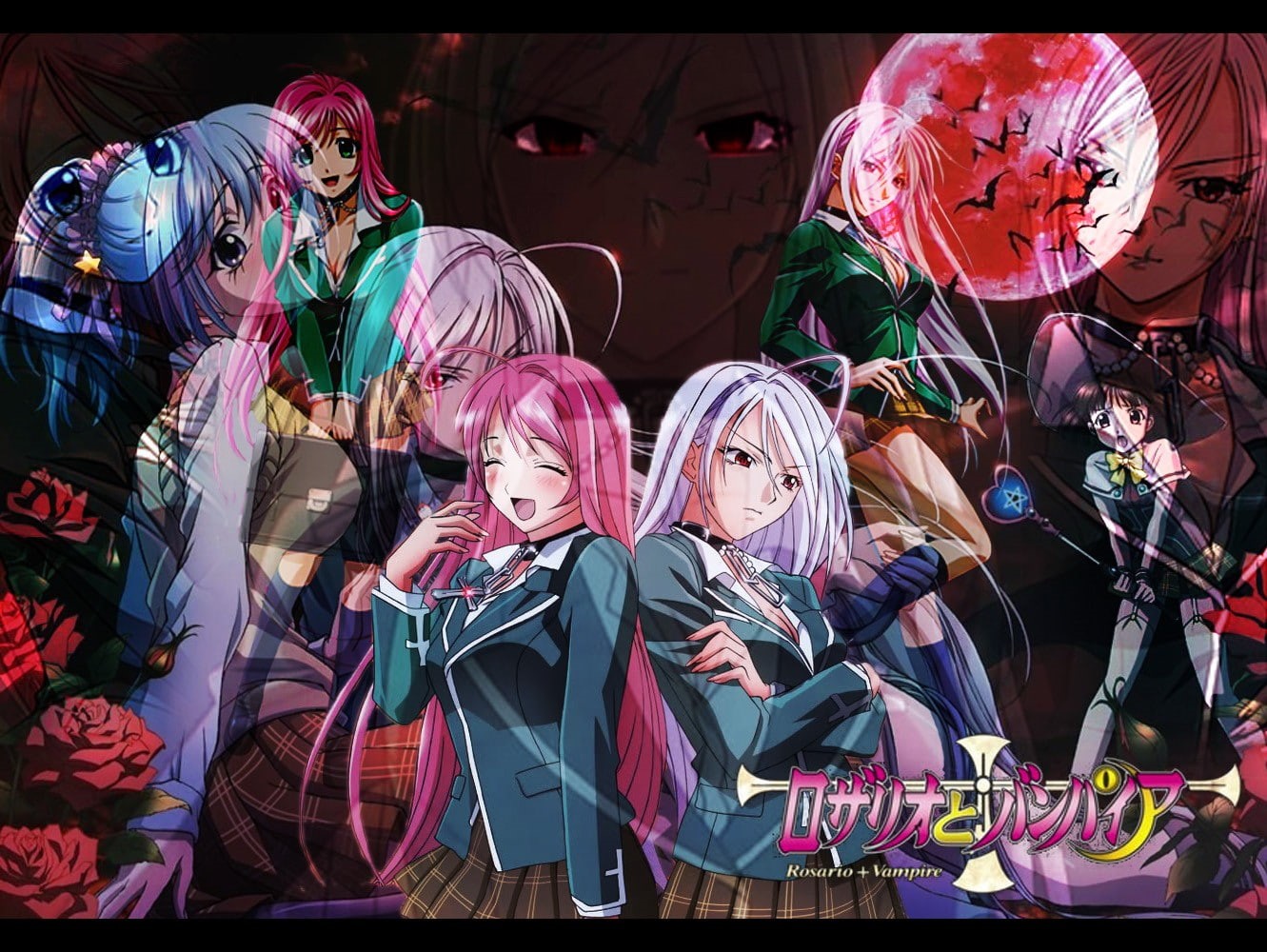 group of people, anime, men, standing, costume, 720P, multi colored, Rosario + Vampire, Akashiya Moka, nightlife, festival, performance, arts culture and entertainment, HD Wallpaper